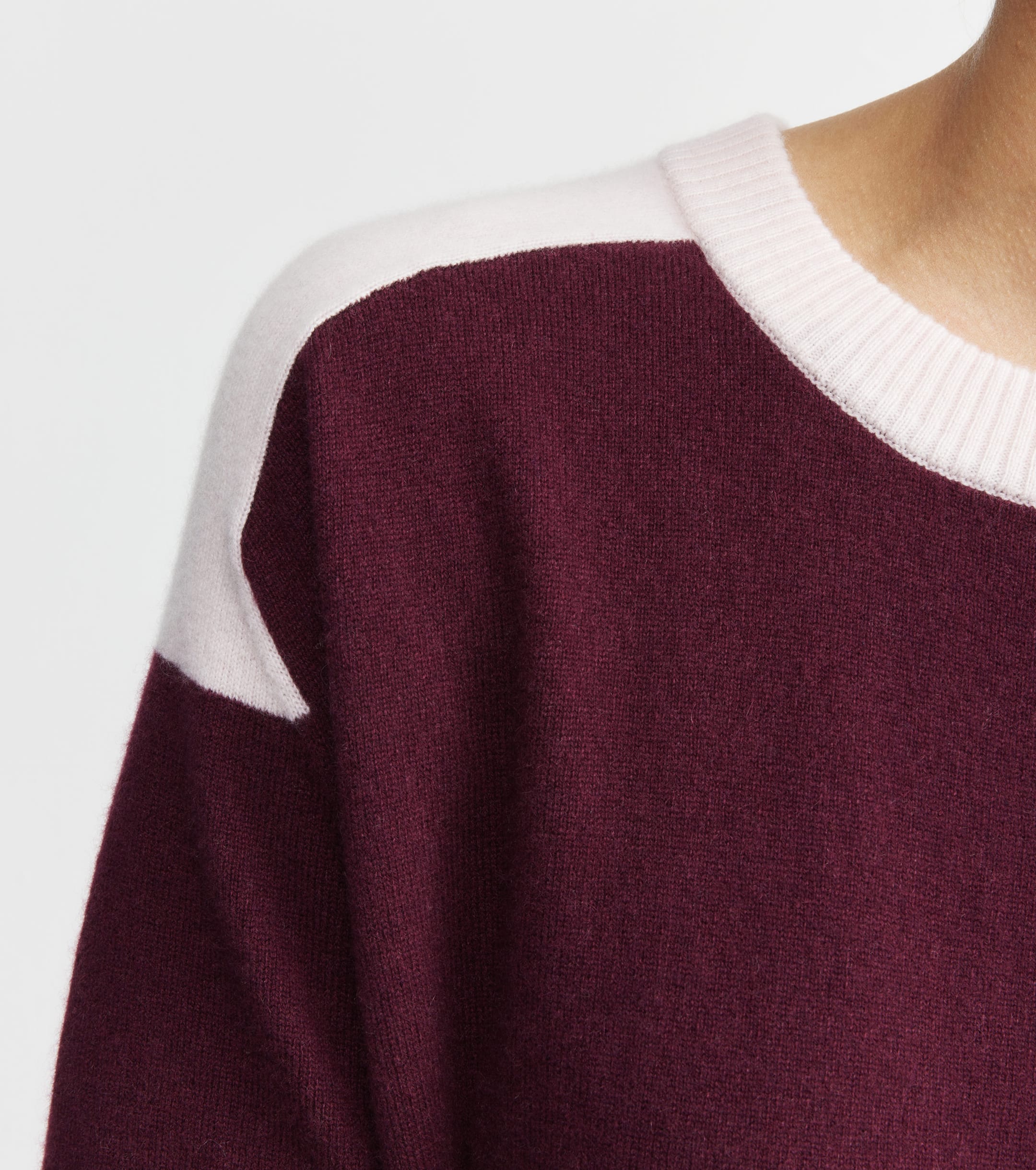 Cashmere Two Tone Saddle Sweater - Burgundy/Pink