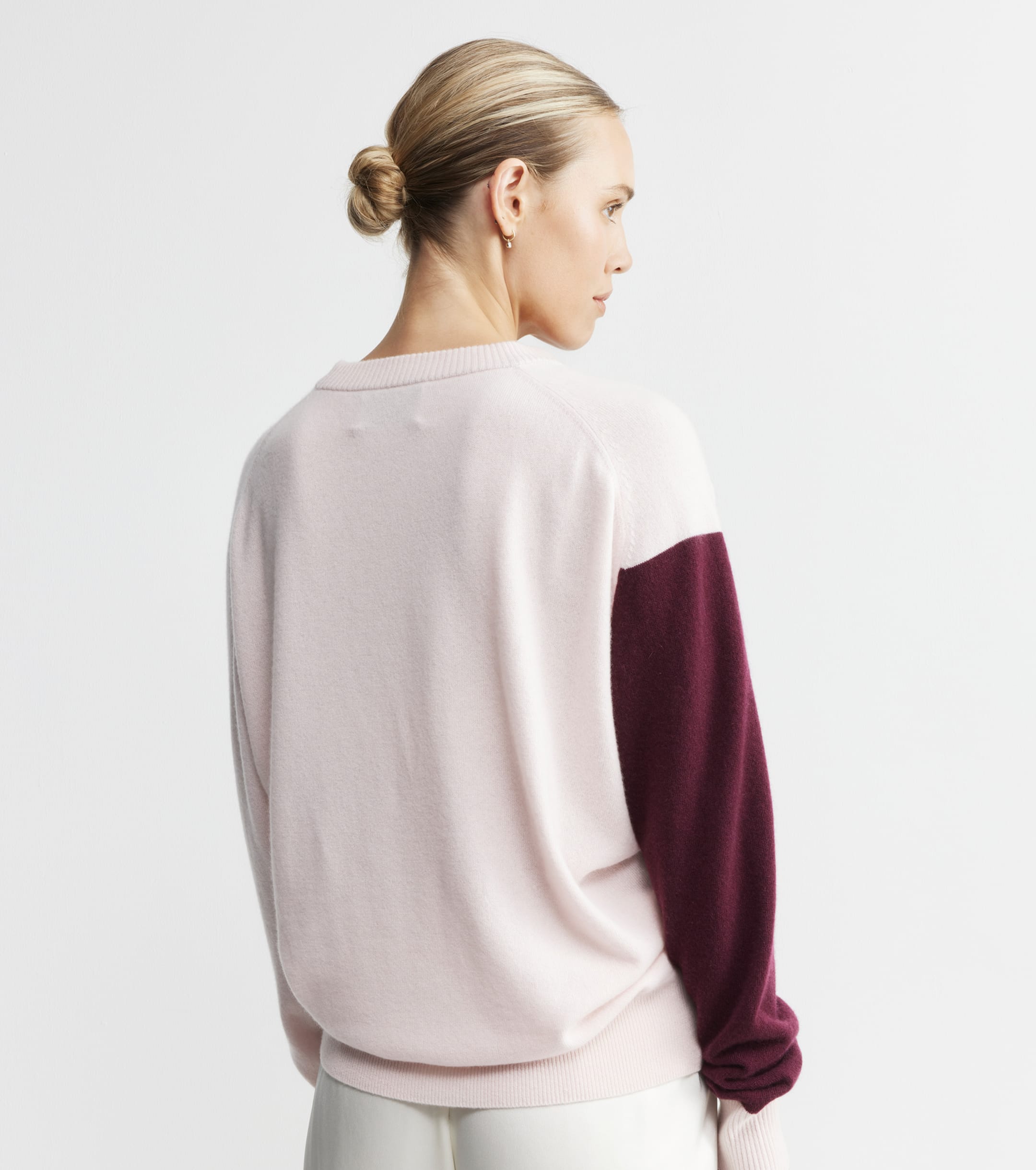 Cashmere Two Tone Saddle Sweater - Burgundy/Pink