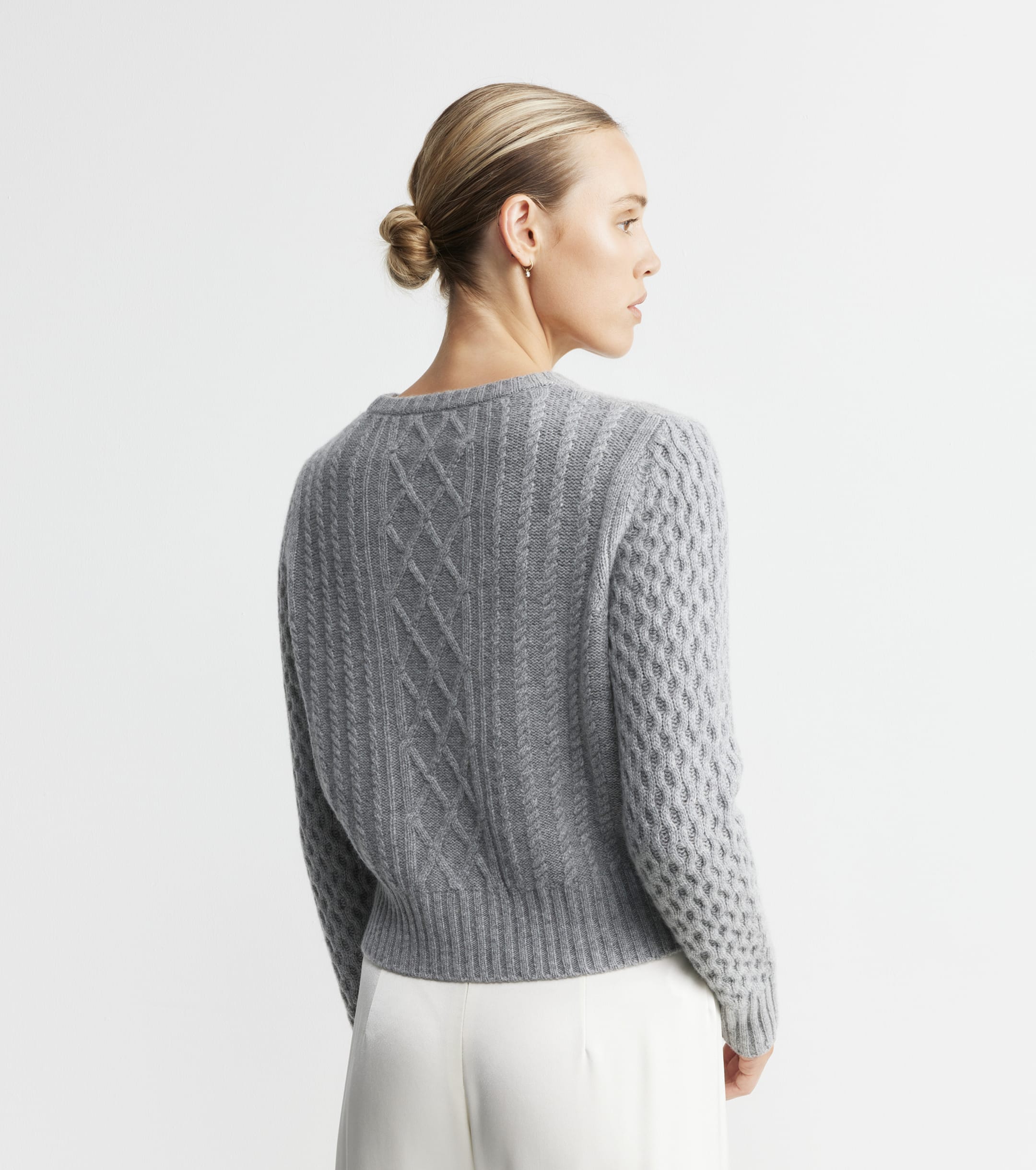 Cashmere Aran Crew - Dark Grey Melange