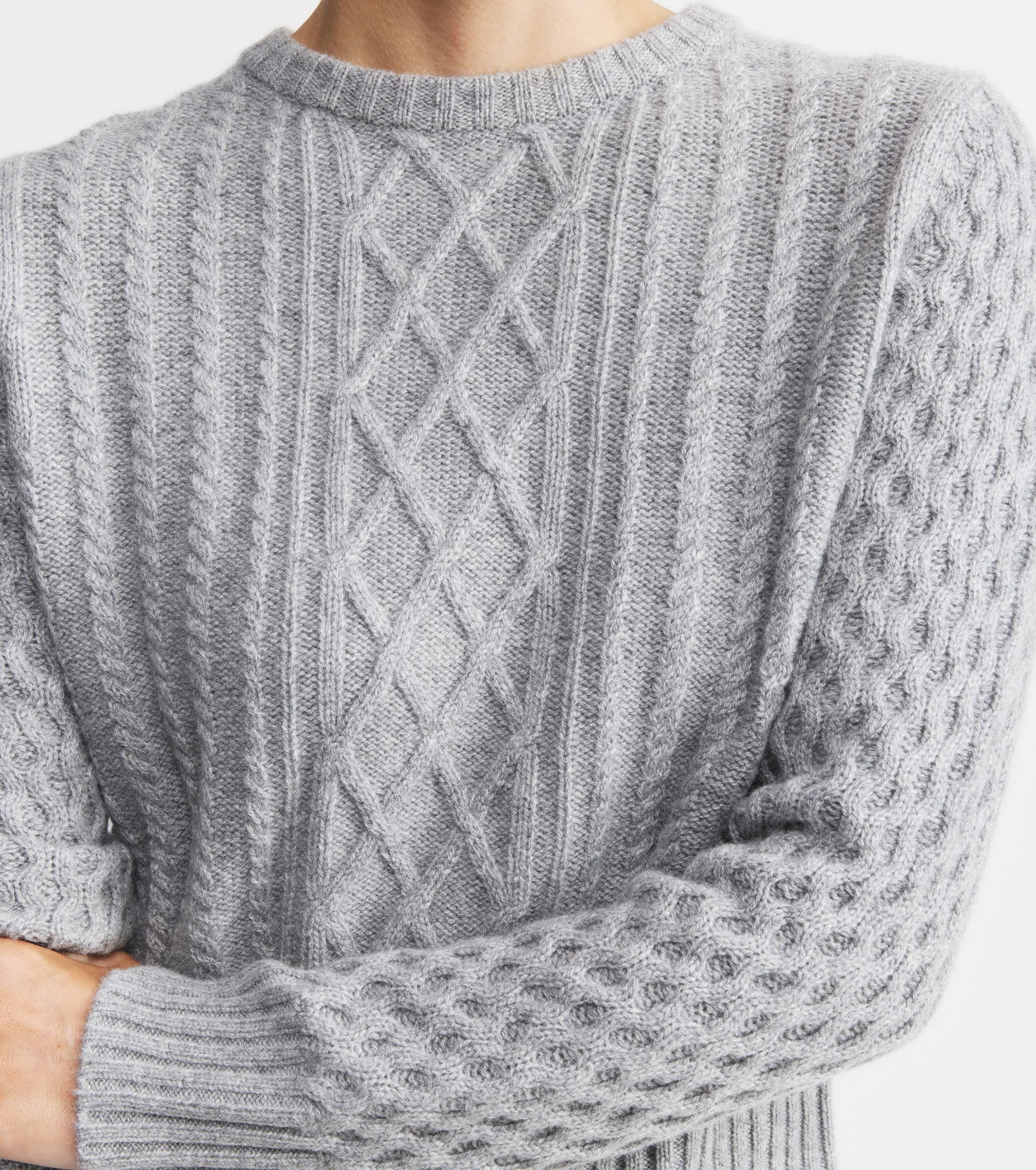 Cashmere Aran Crew - Dark Grey Melange
