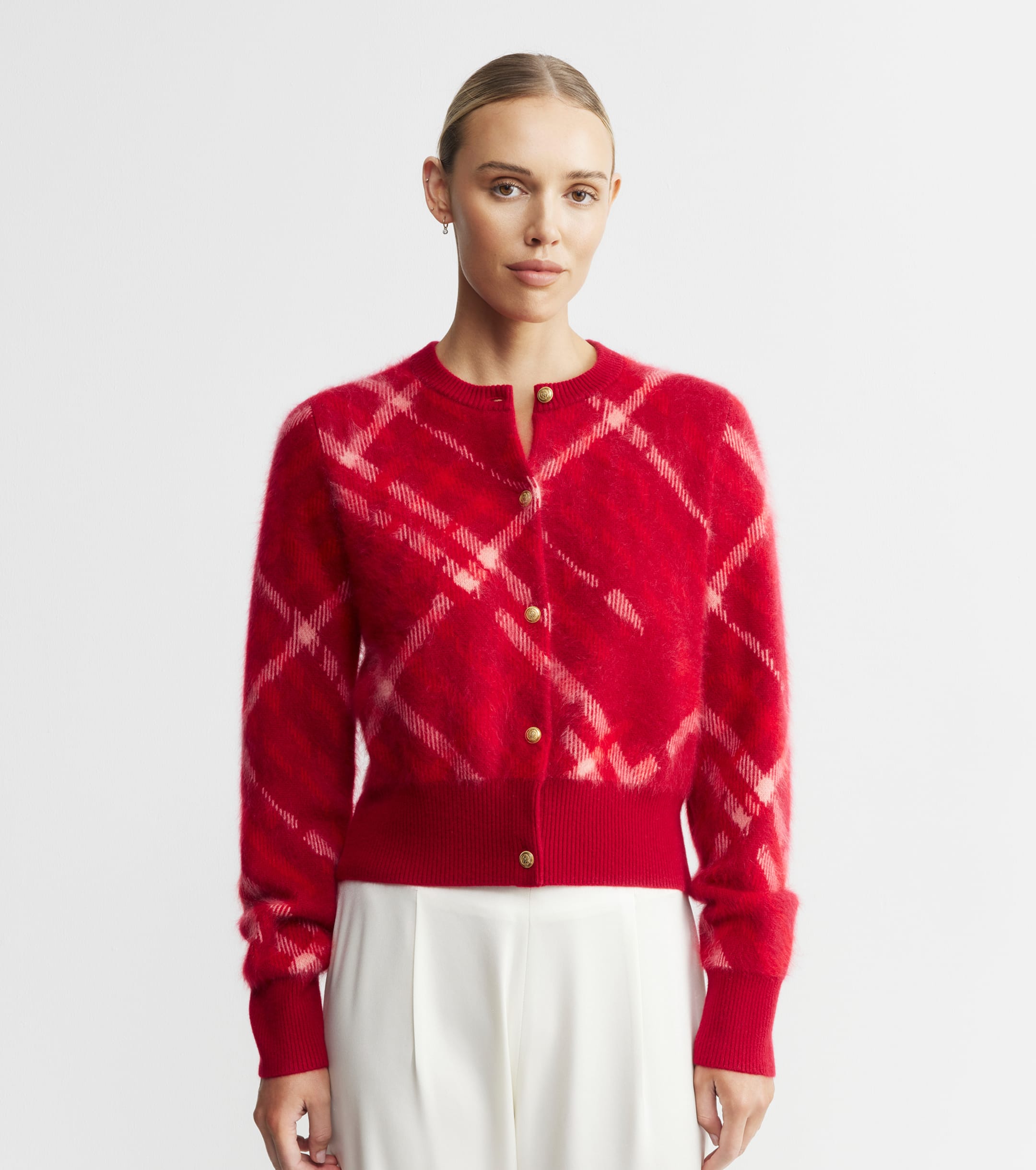 Brushed Cashmere Argyle Crew Cardigan - Argyle