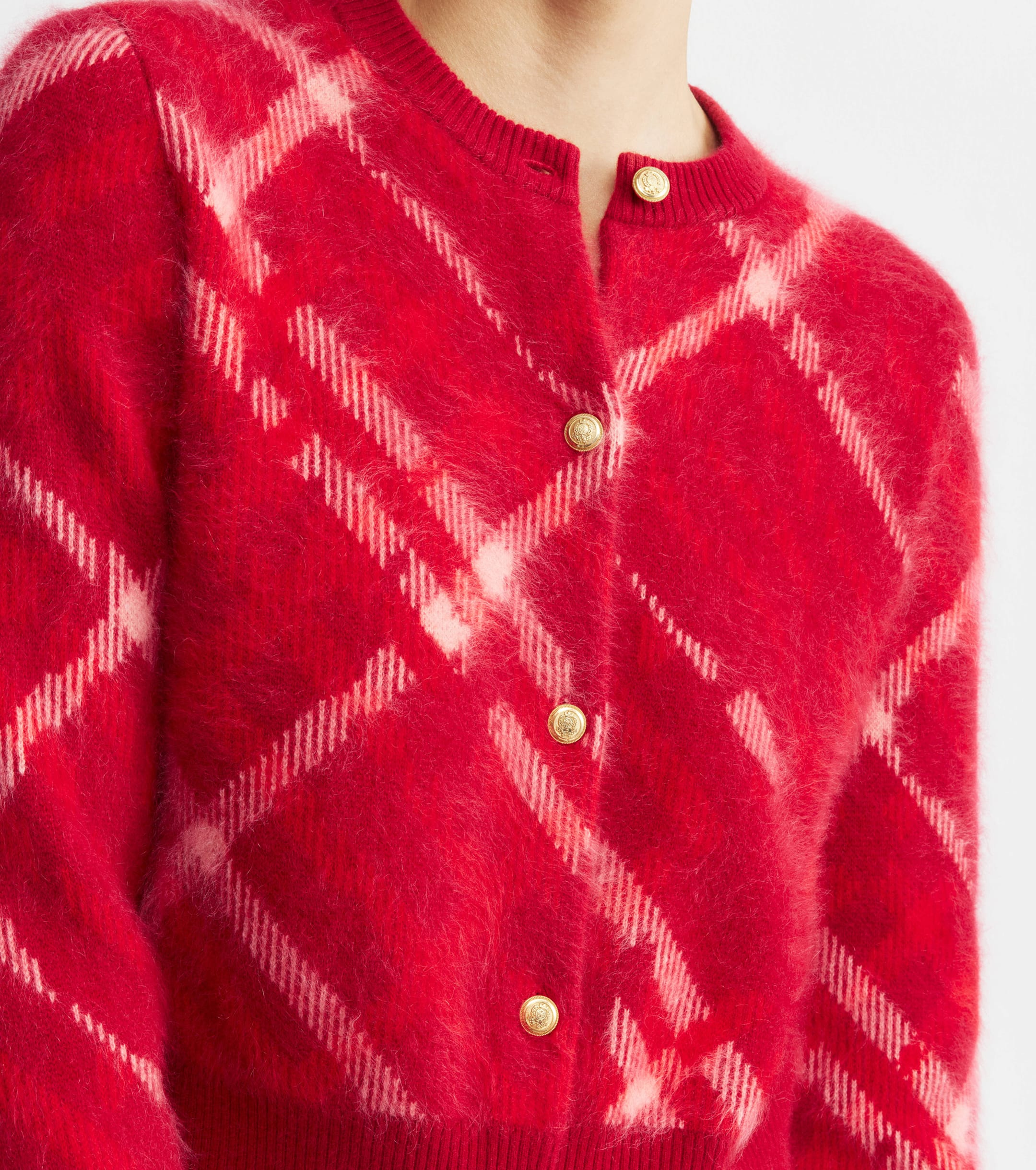 Brushed Cashmere Argyle Crew Cardigan - Argyle