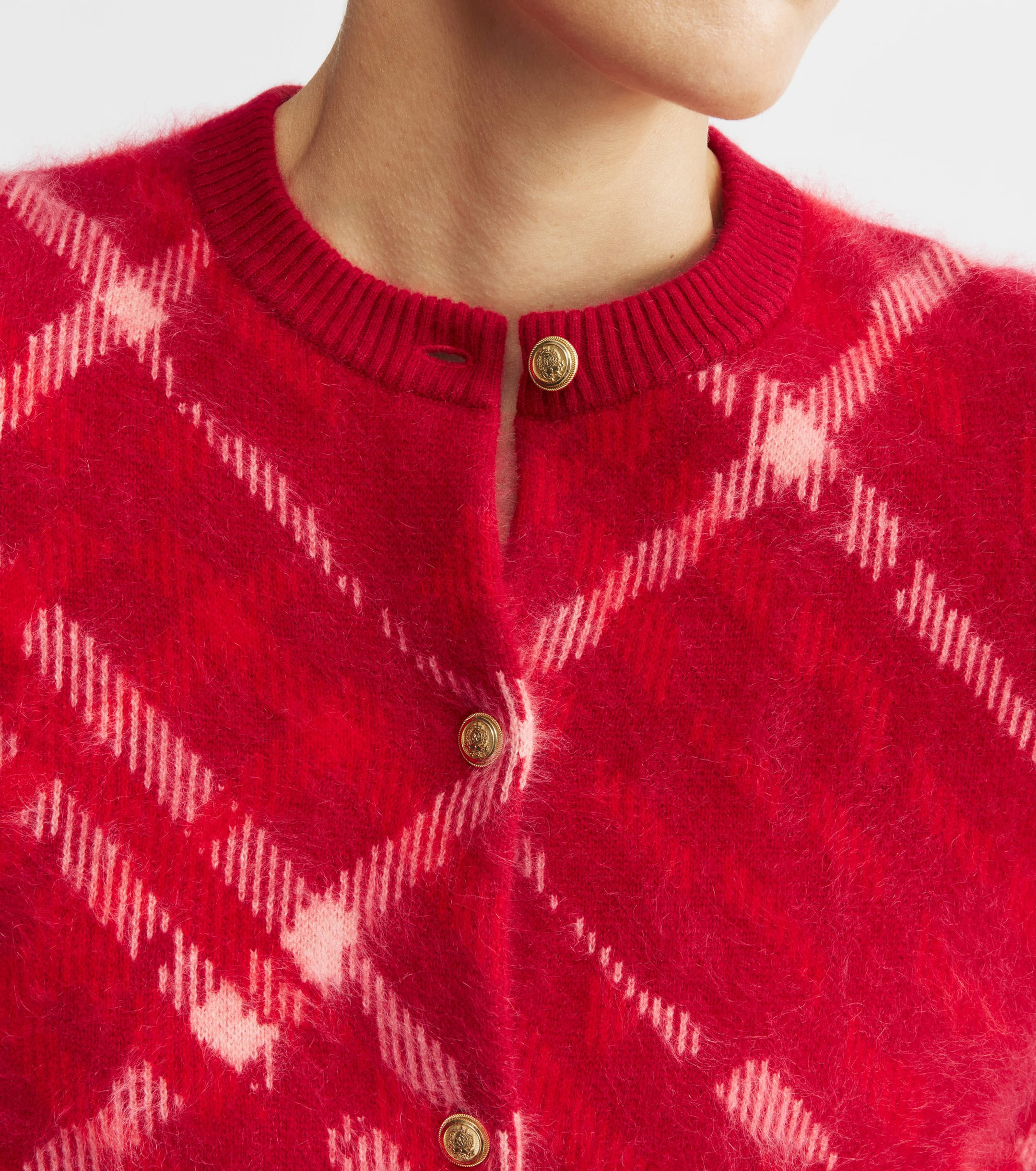 Brushed Cashmere Argyle Crew Cardigan - Argyle