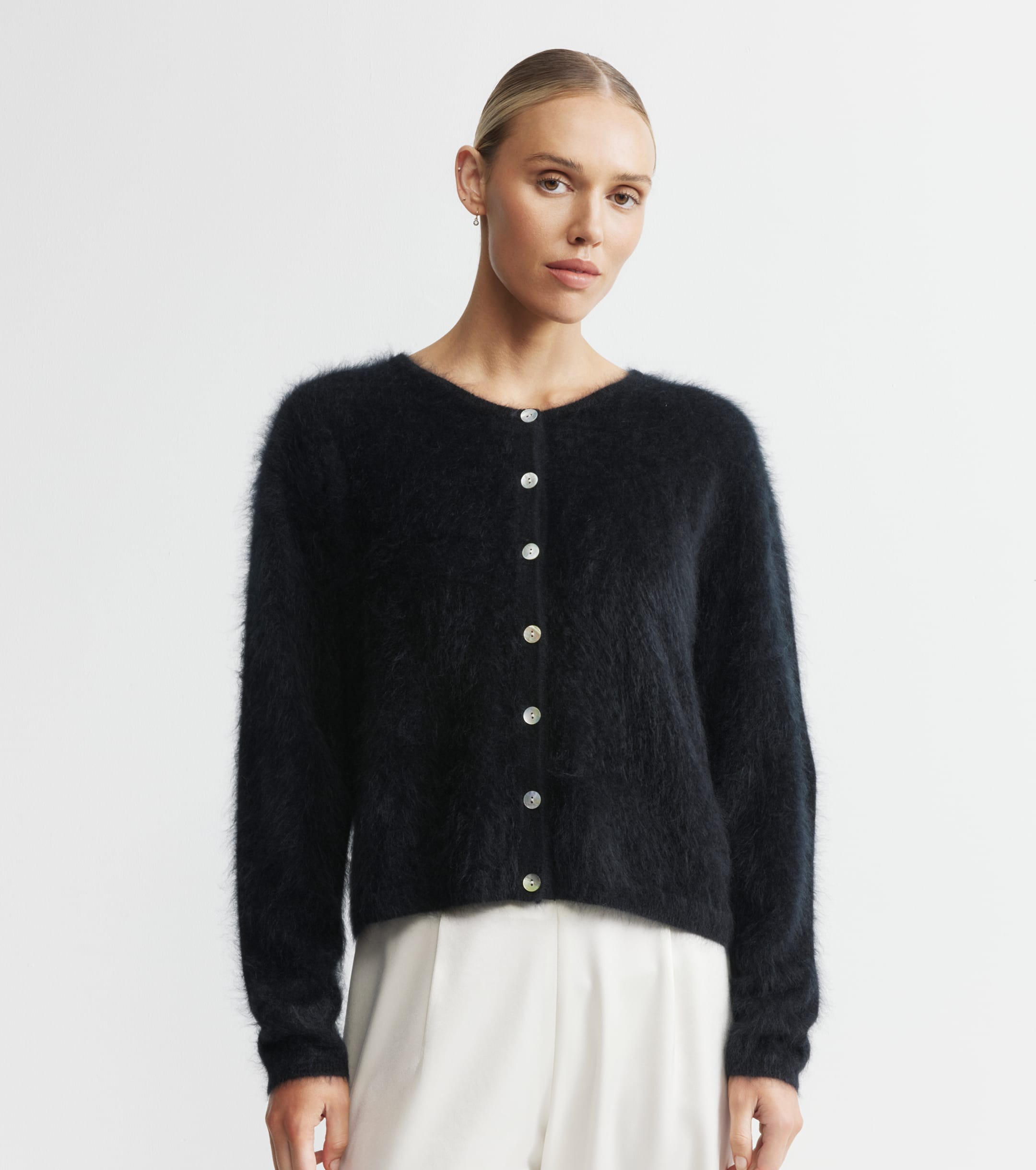 Brushed Cashmere Relaxed Cardigan - Black