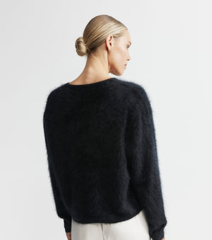 Brushed Cashmere Relaxed Cardigan - Black