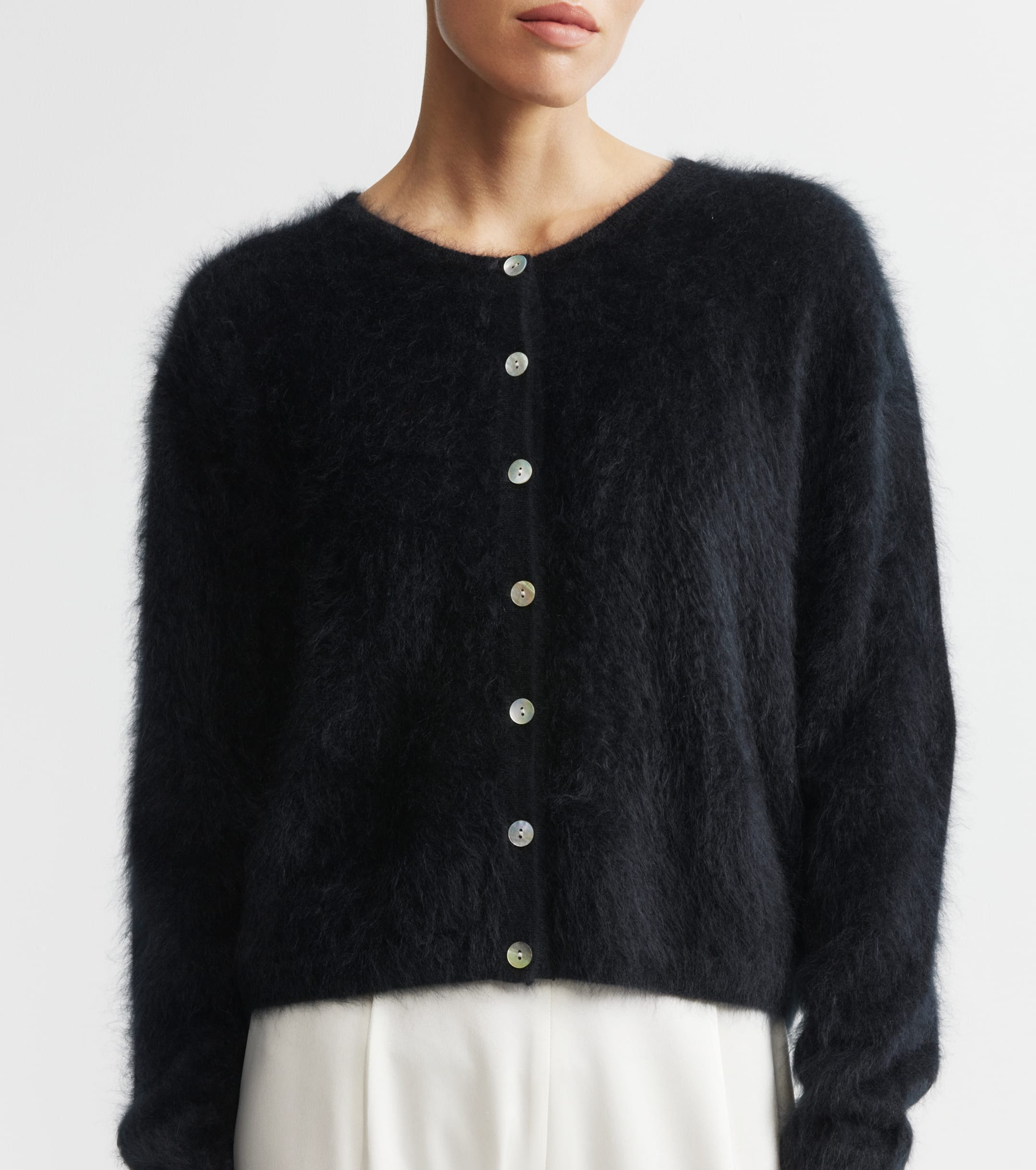 Brushed Cashmere Relaxed Cardigan - Black