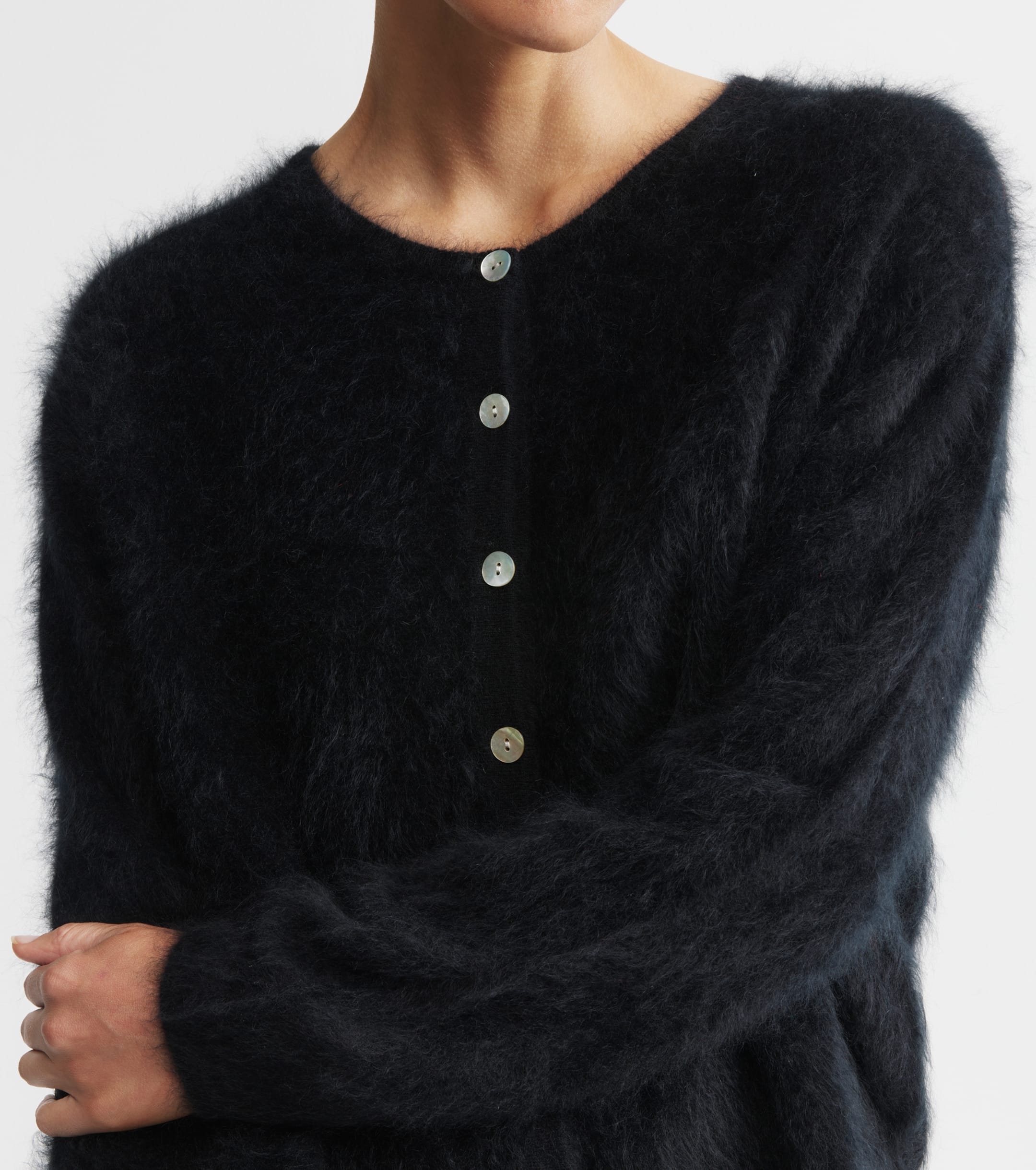 Brushed Cashmere Relaxed Cardigan - Black