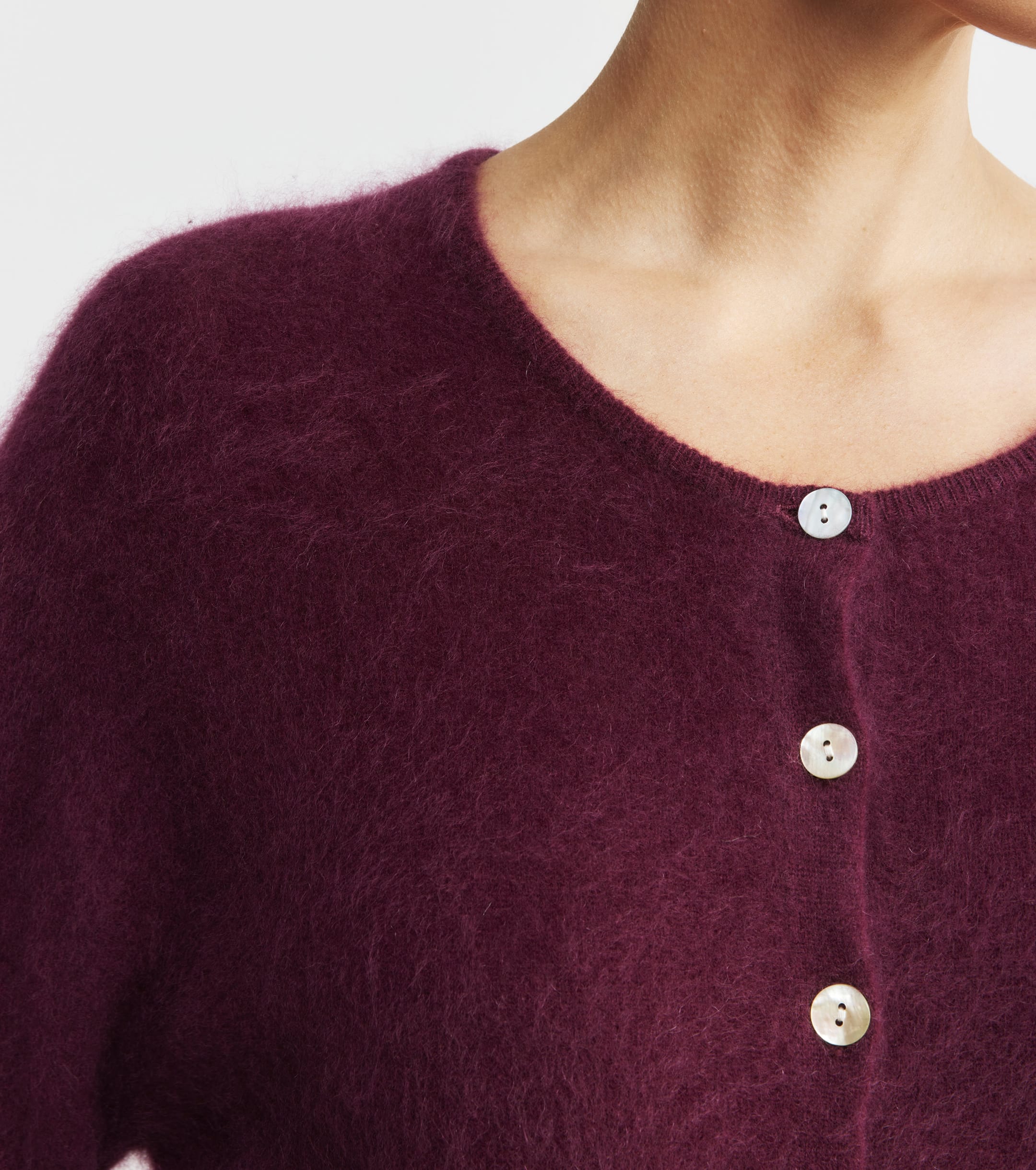 Brushed Cashmere Relaxed Cardigan - Burgundy