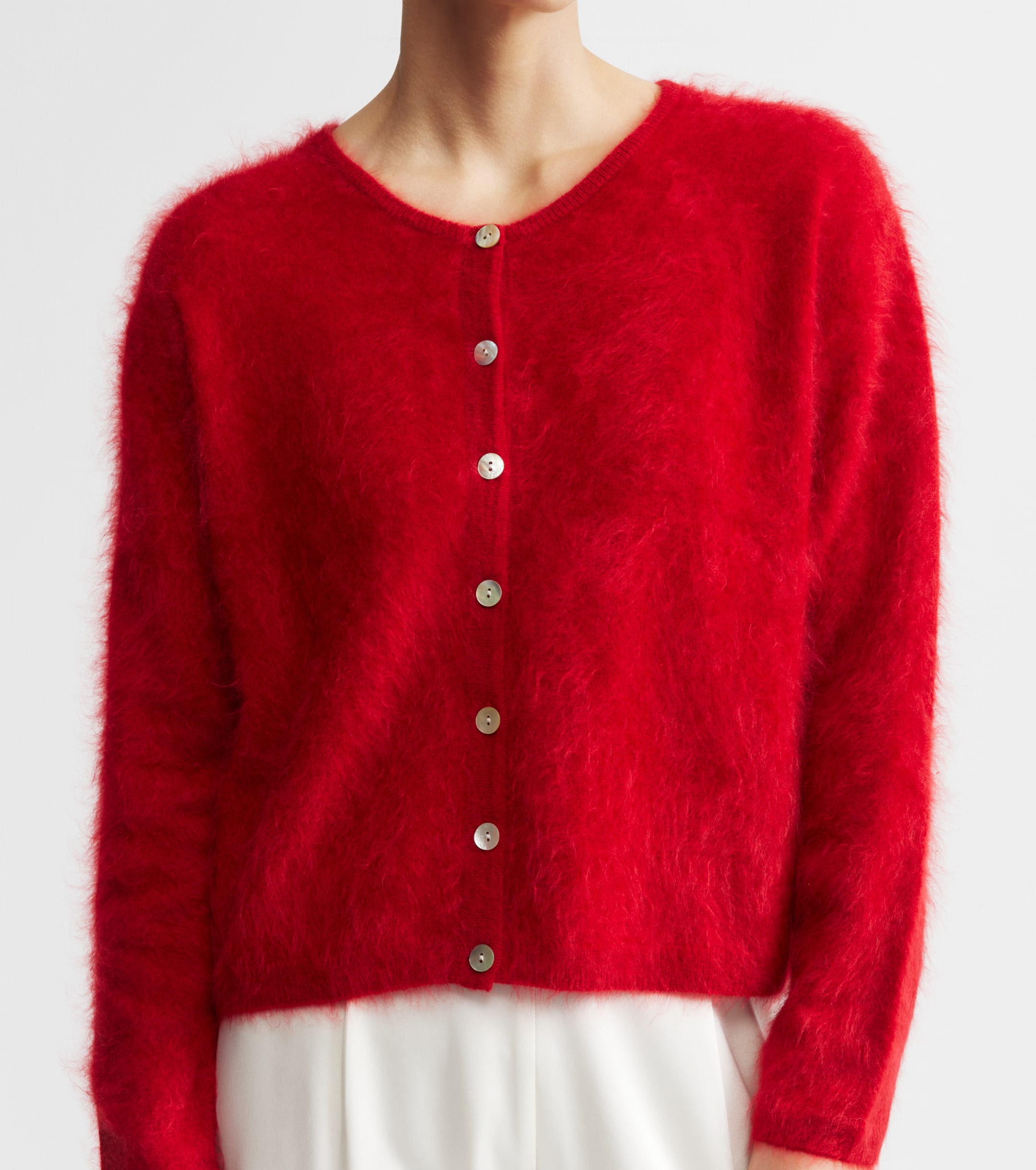 Brushed Cashmere Relaxed Cardigan - Red