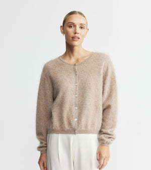 Brushed Cashmere Relaxed Cardigan - Walnut