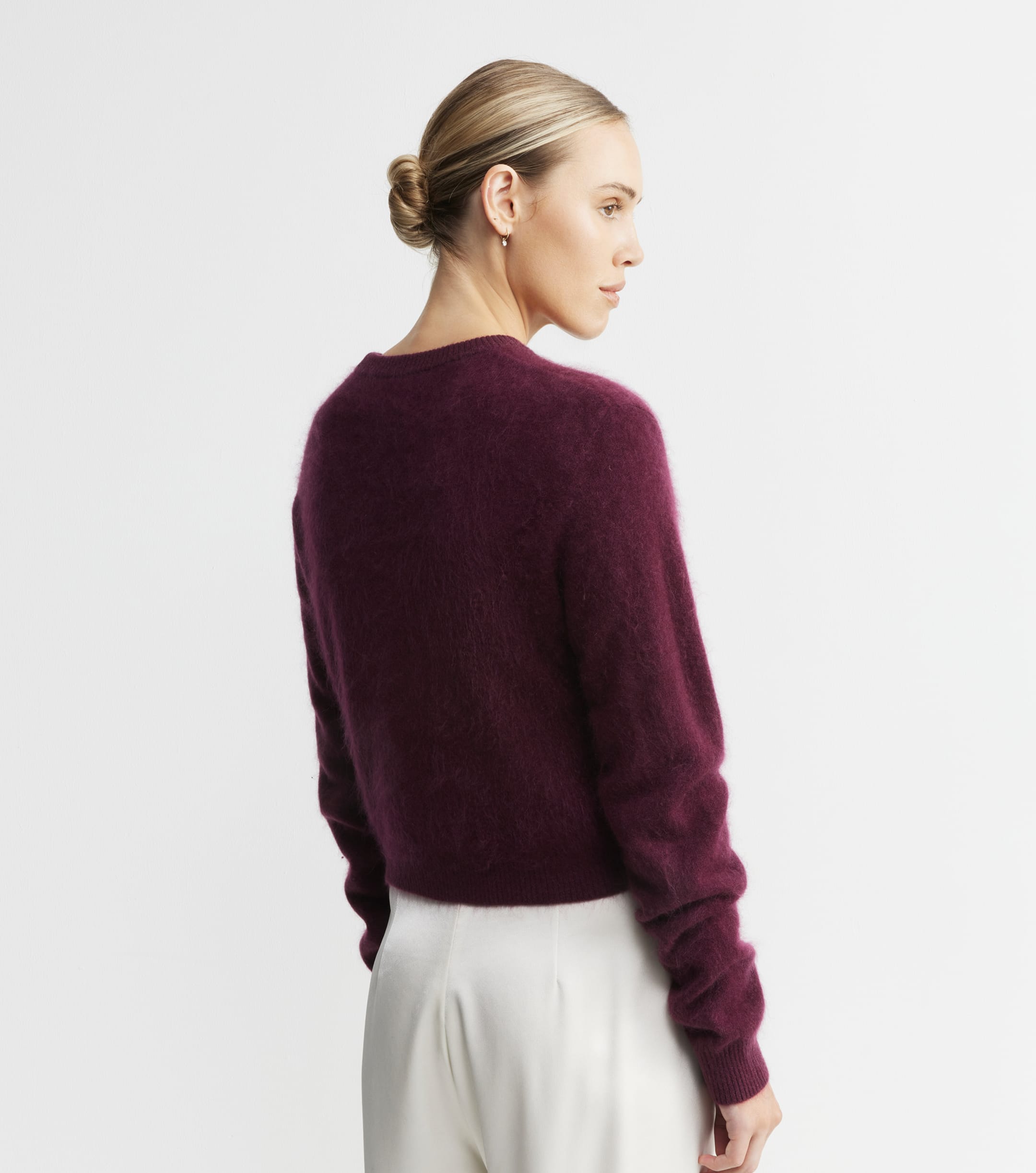 Brushed Cashmere Crew Sweater - Burgundy
