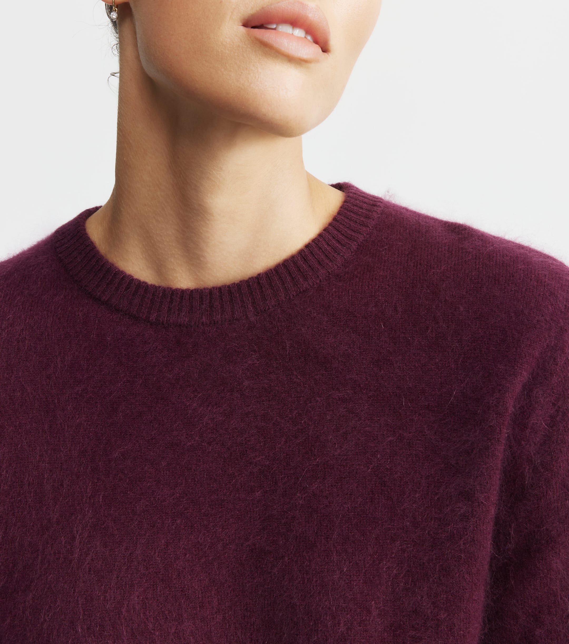 Brushed Cashmere Crew Sweater - Burgundy