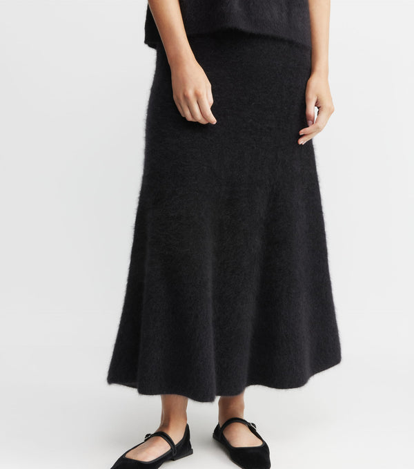Brushed Cashmere Aline Skirt - Black