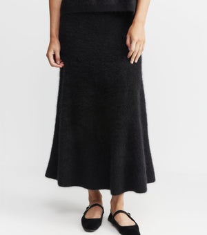 Brushed Cashmere Aline Skirt - Black