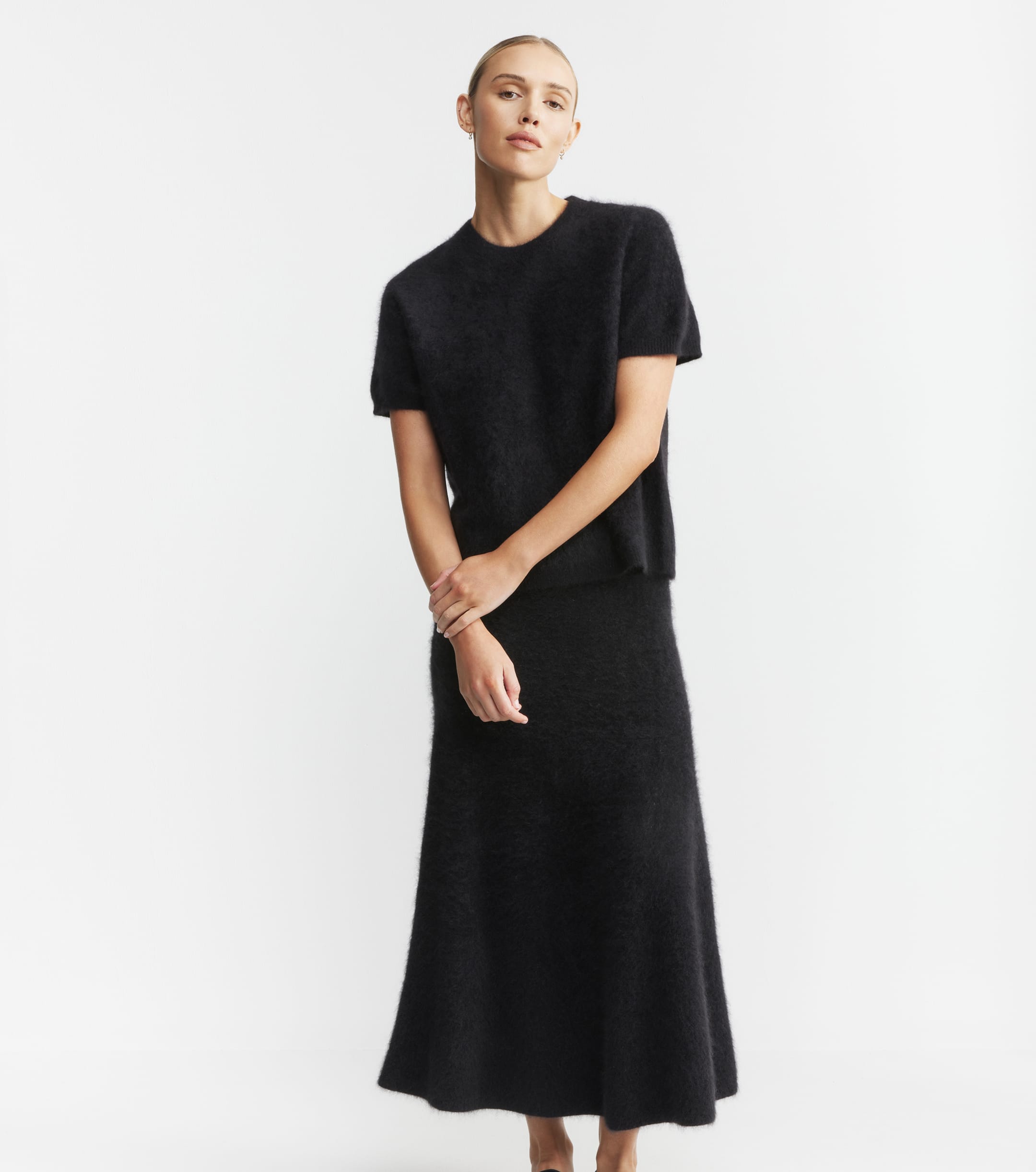 Brushed Cashmere Aline Skirt - Black