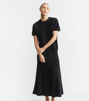 Brushed Cashmere Aline Skirt - Black