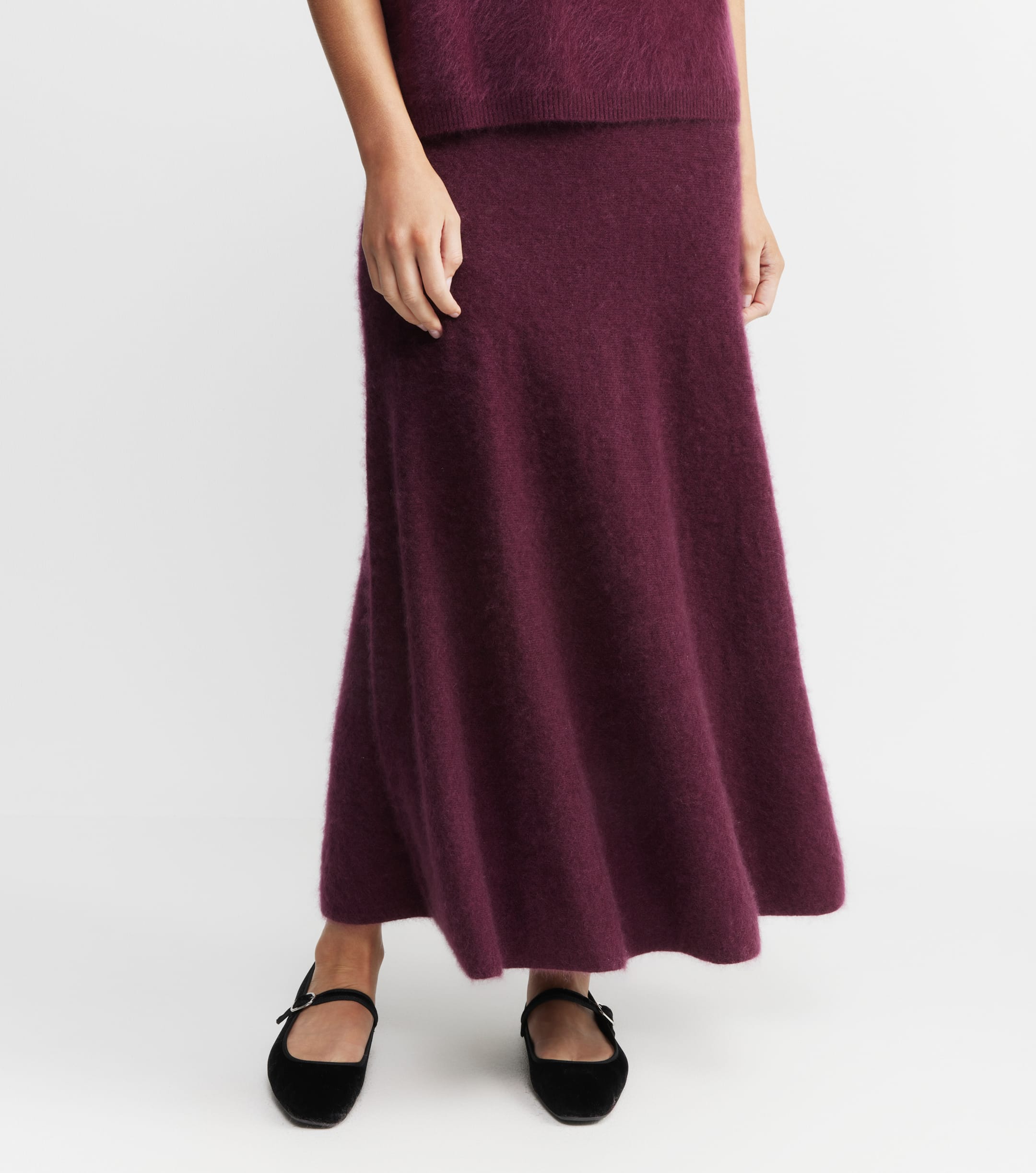 Brushed Cashmere Aline Skirt - Burgundy