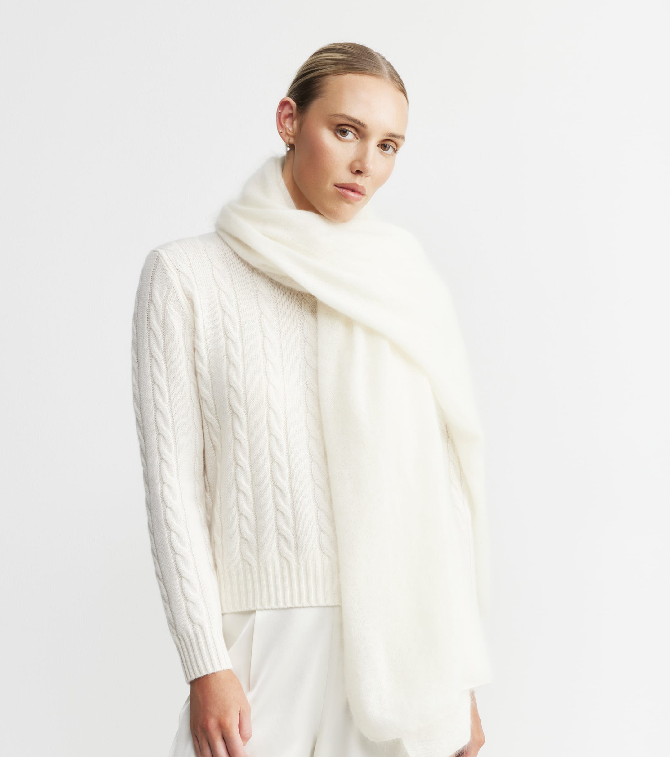 Brushed Cashmere Wrap - Cream