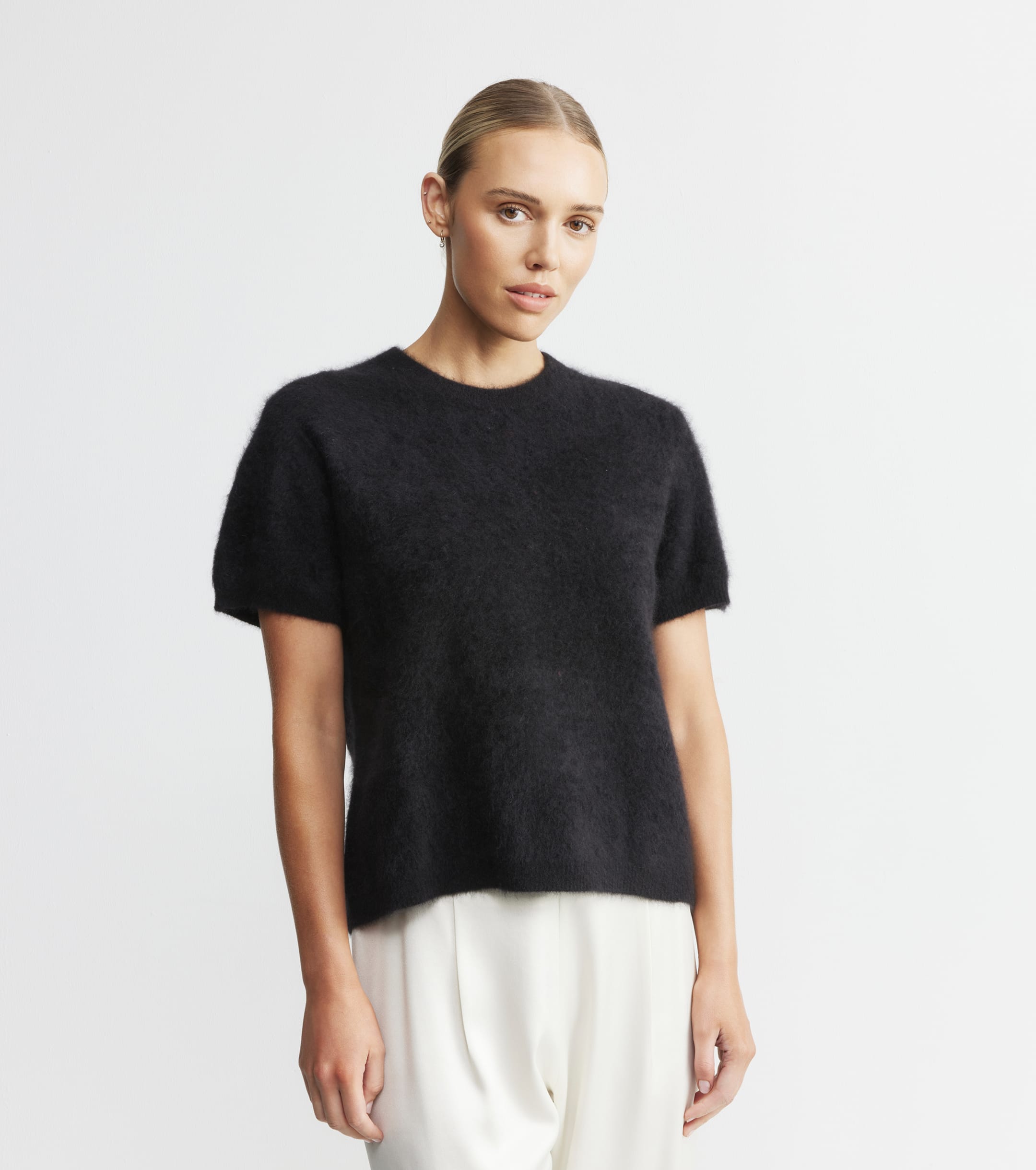 Brushed Cashmere Crew Tee - Black