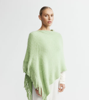 Brushed Cashmere Tassel Poncho - Green Melange