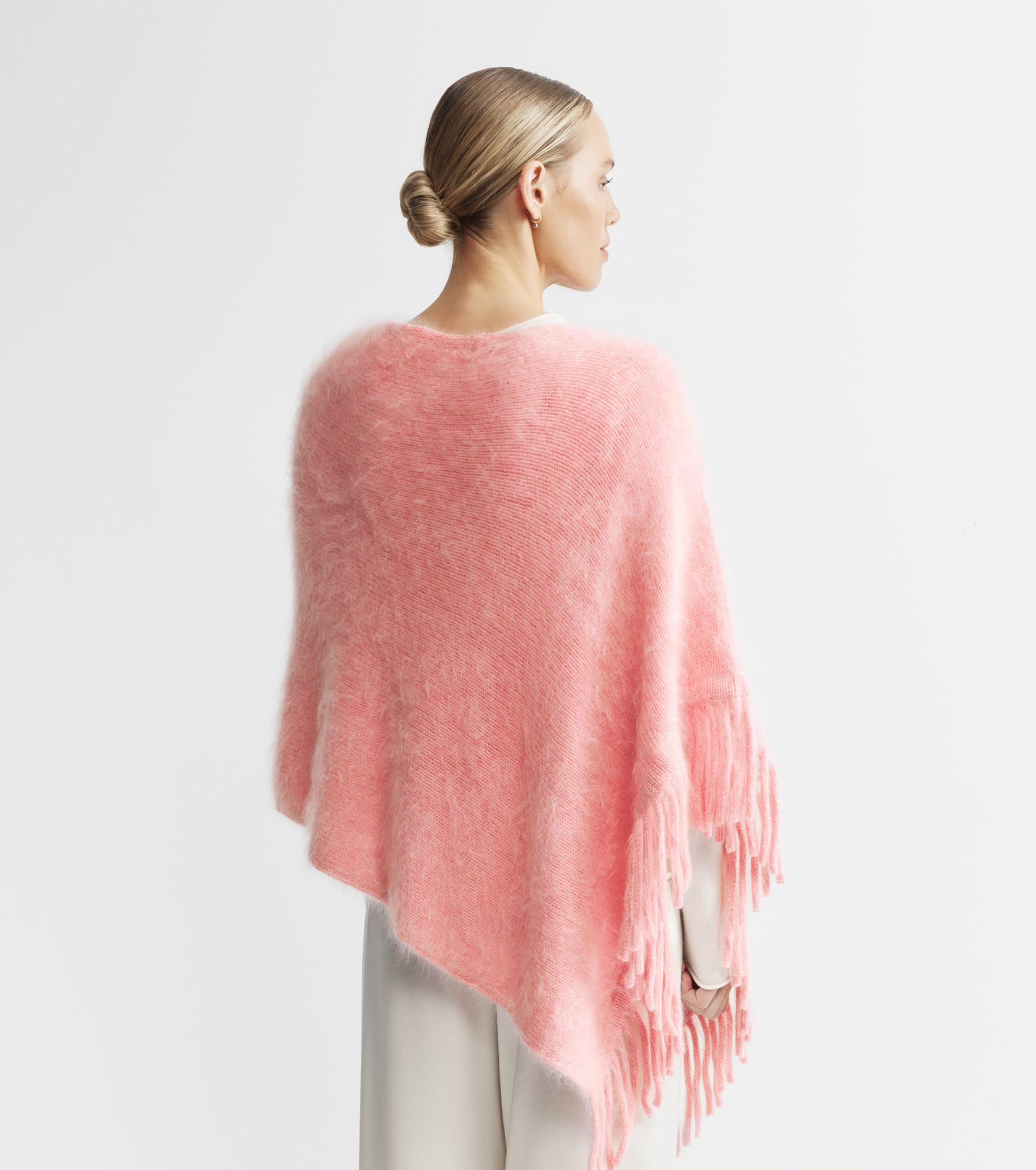 Brushed Cashmere Tassel Poncho - Pink Marle