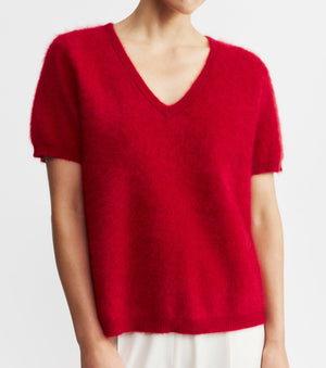 Brushed Cashmere V Tee - Red
