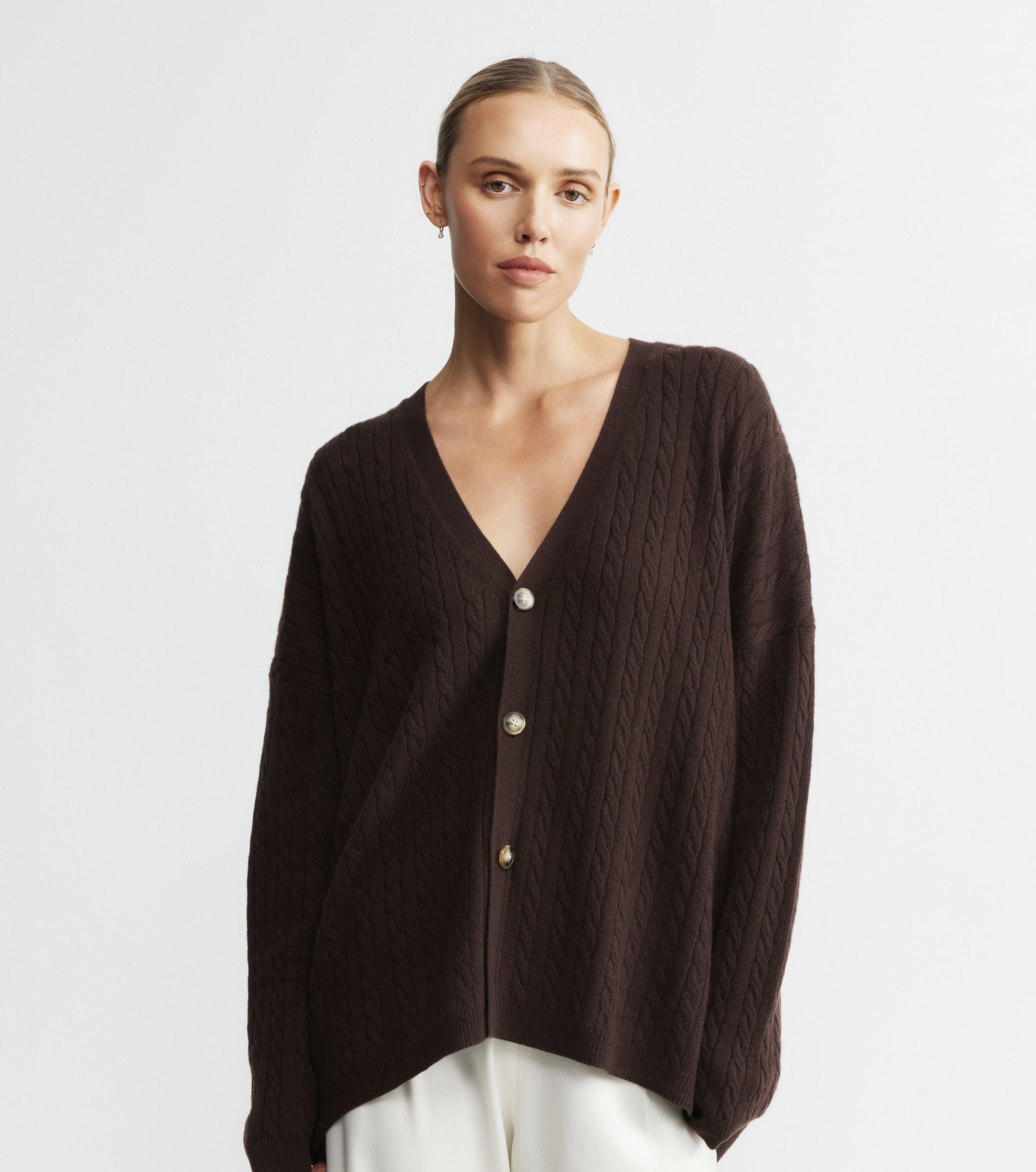 Relaxed Cashmere Cable Cardigan - Cacao