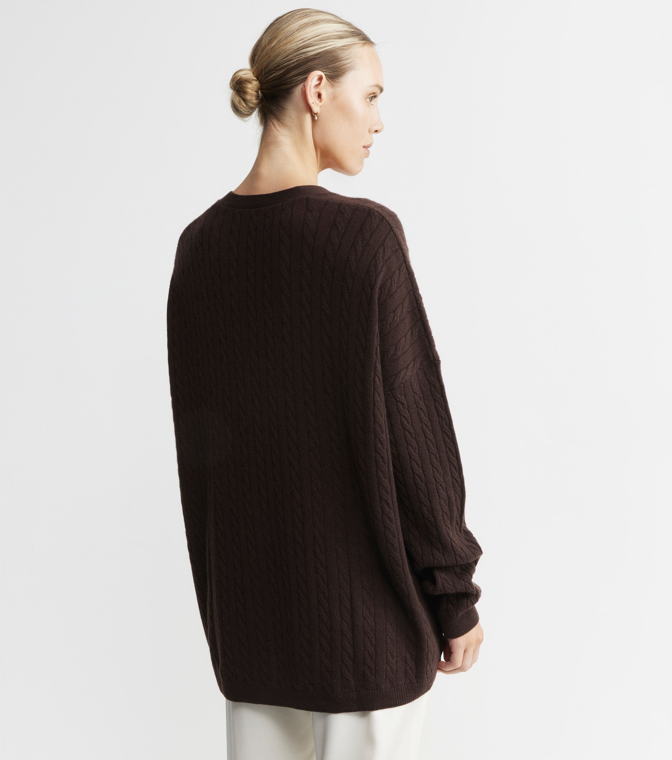 Relaxed Cashmere Cable Cardigan - Cacao