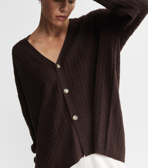 Relaxed Cashmere Cable Cardigan - Cacao