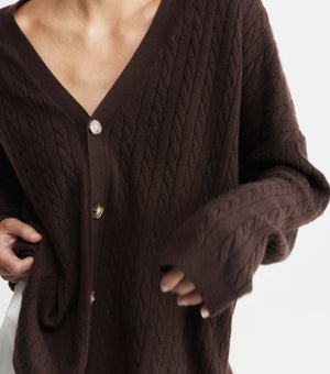 Relaxed Cashmere Cable Cardigan - Cacao