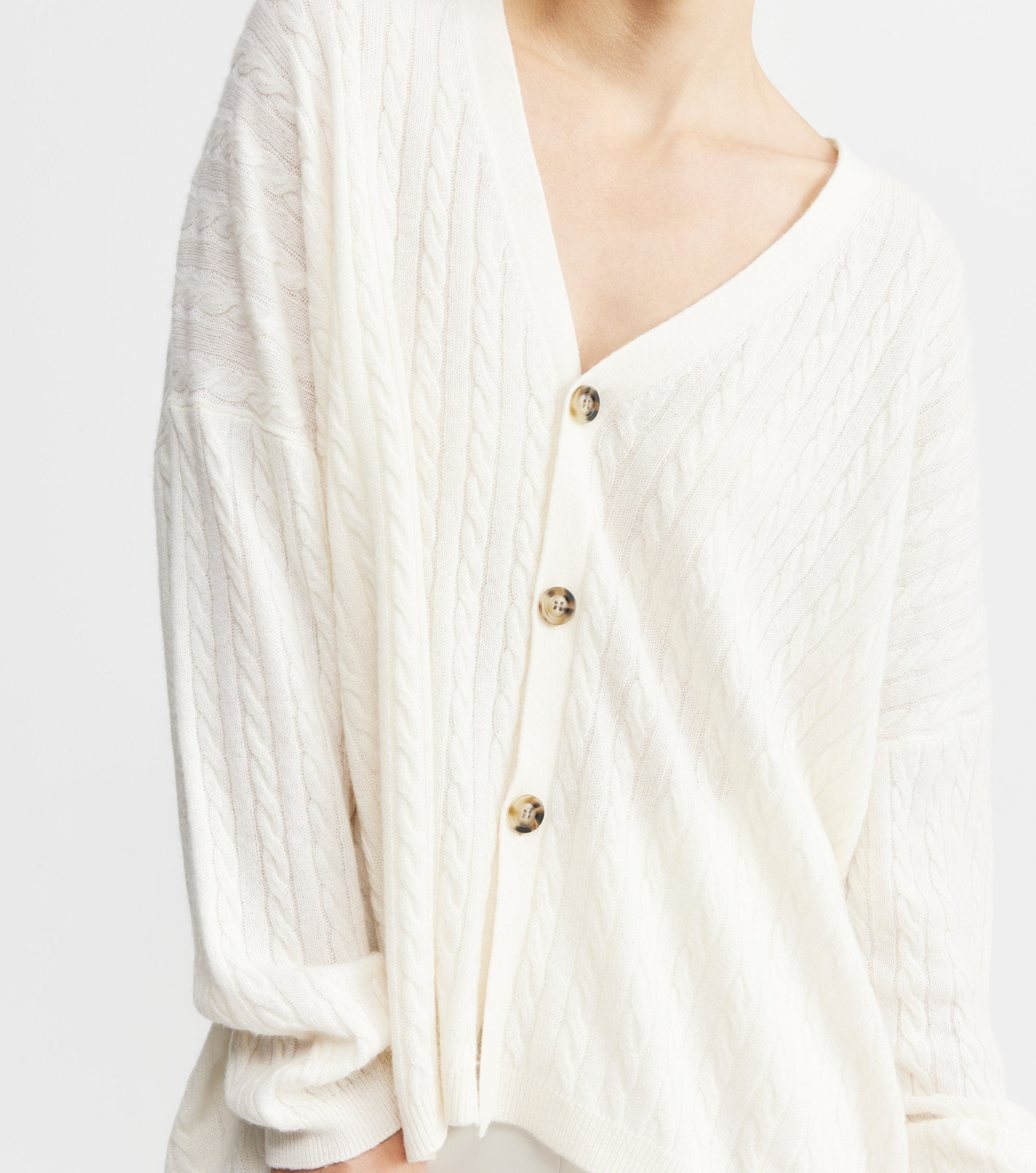 Relaxed Cashmere Cable Cardigan - Cream