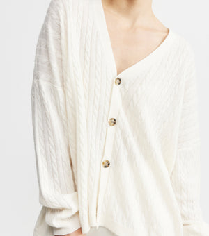 Relaxed Cashmere Cable Cardigan - Cream