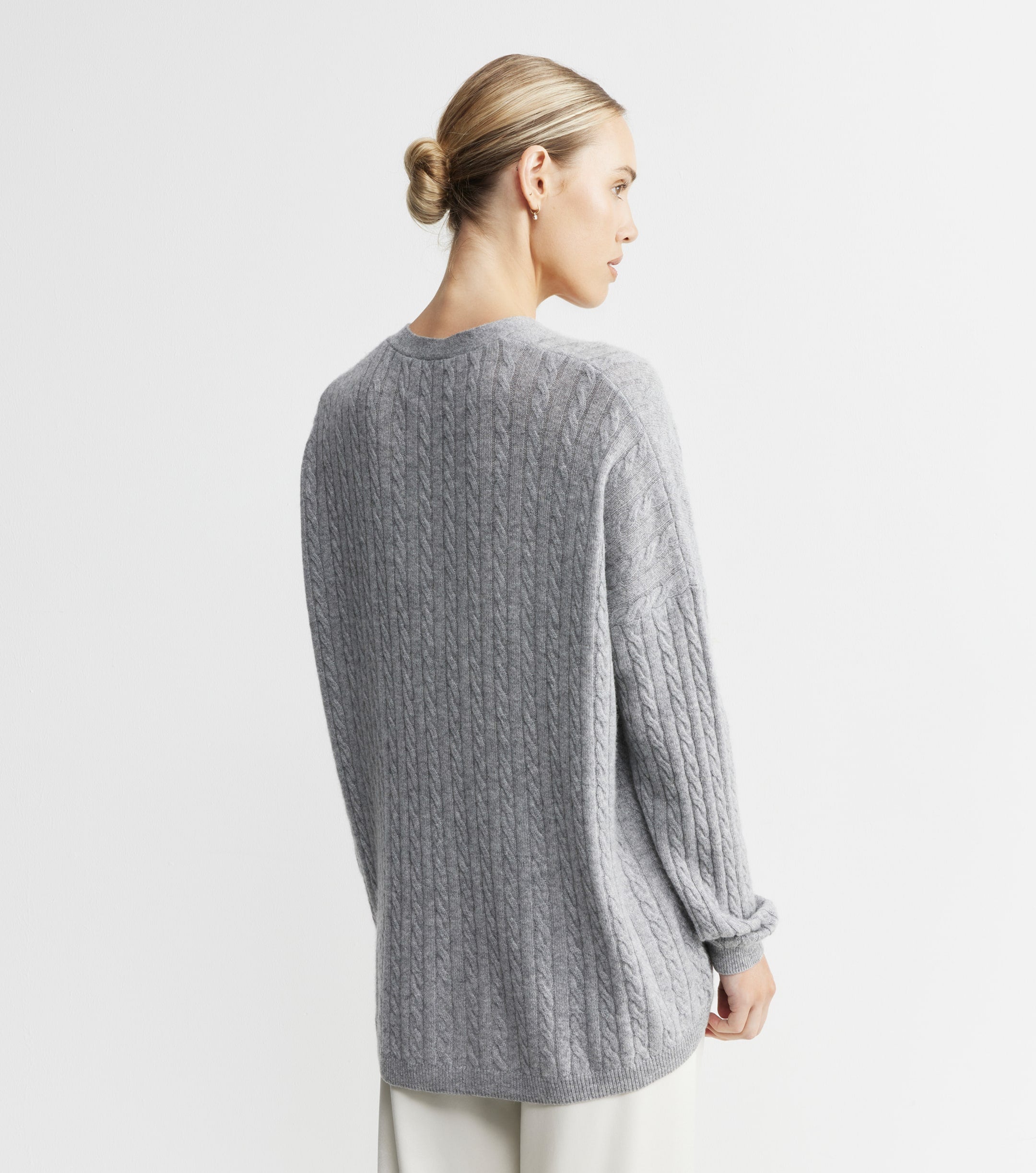 Relaxed Cashmere Cable Cardigan - Dark Grey Melange