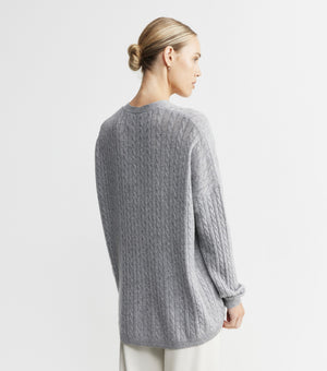 Relaxed Cashmere Cable Cardigan - Dark Grey Melange