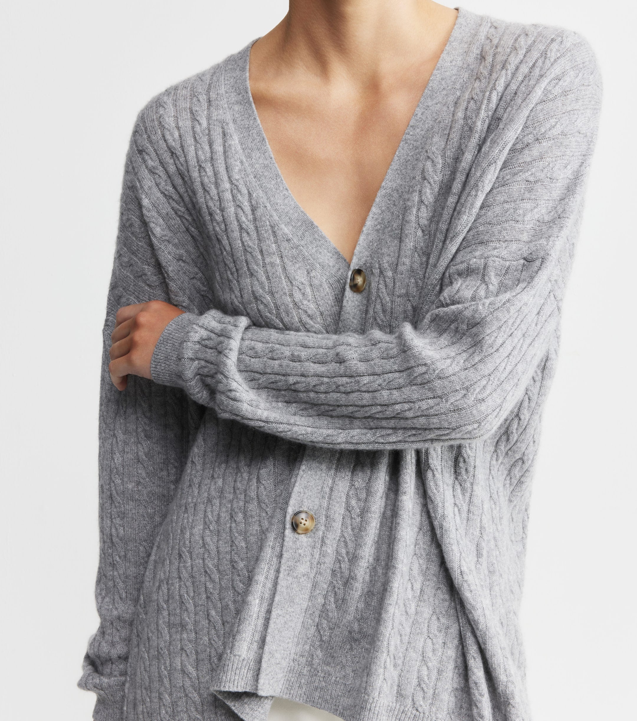 Relaxed Cashmere Cable Cardigan - Dark Grey Melange
