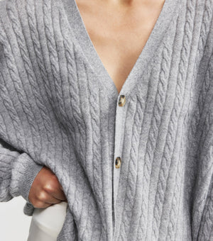 Relaxed Cashmere Cable Cardigan - Dark Grey Melange
