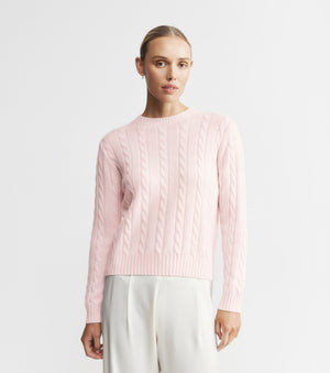 Cashmere Cable Crew - Powder Pink