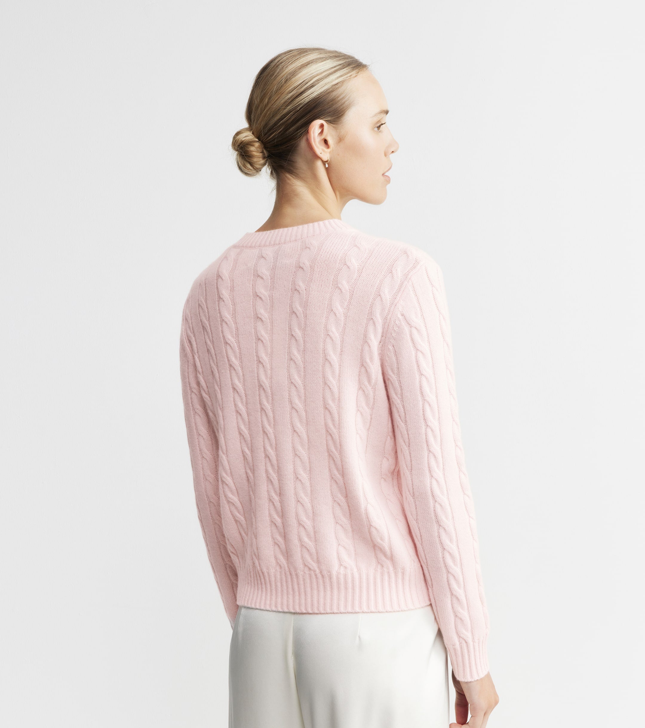 Cashmere Cable Crew - Powder Pink