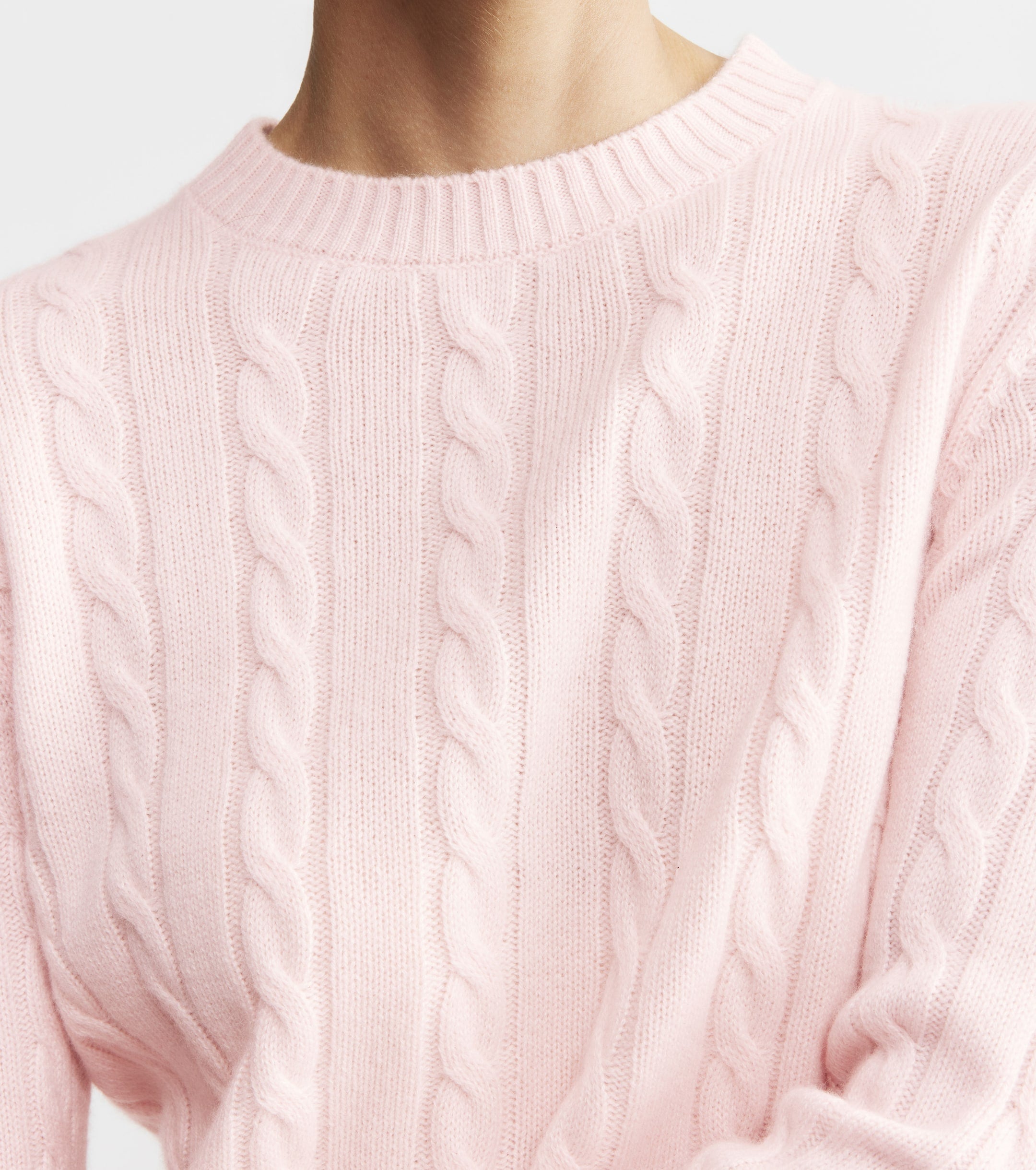 Cashmere Cable Crew - Powder Pink
