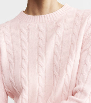 Cashmere Cable Crew - Powder Pink