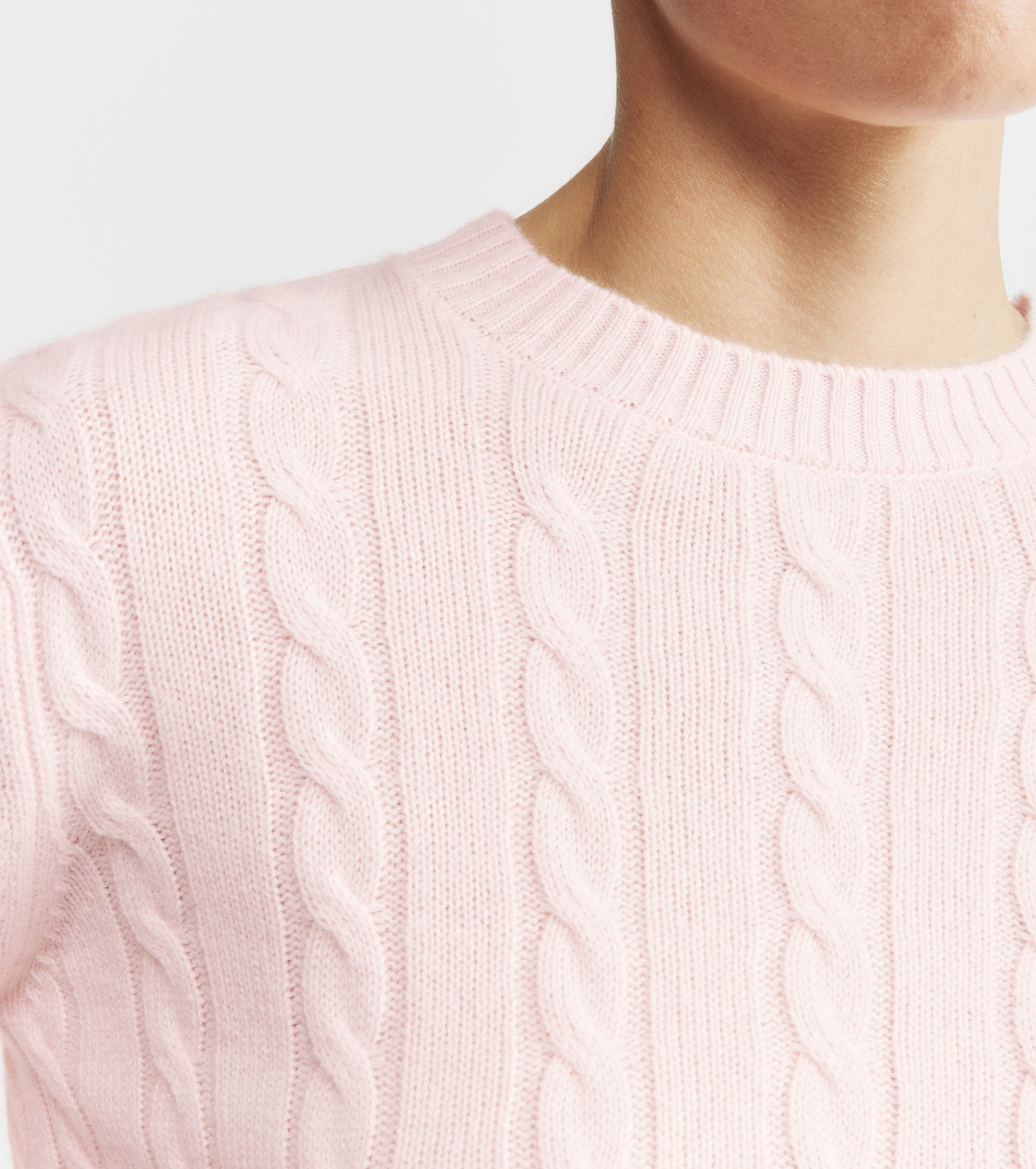 Cashmere Cable Crew - Powder Pink