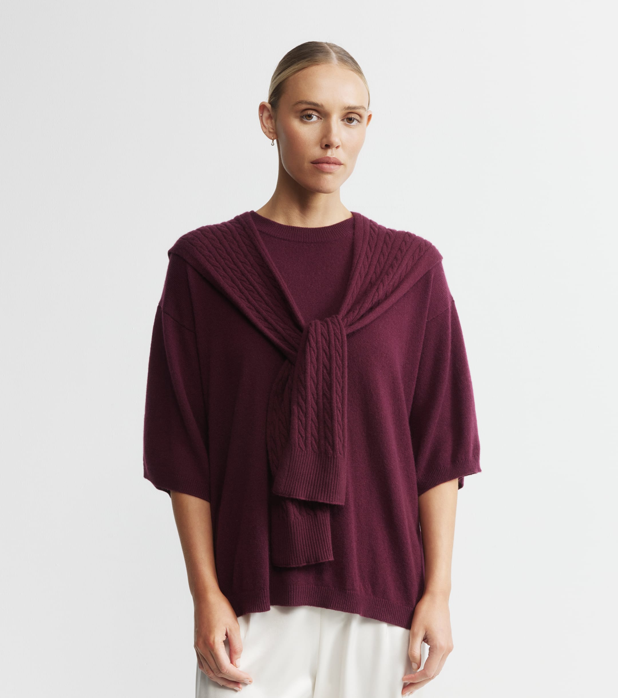 Cashmere Cable Sweater Scarf - Burgundy