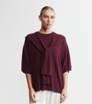 Cashmere Cable Sweater Scarf - Burgundy