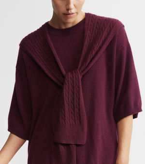 Cashmere Cable Sweater Scarf - Burgundy