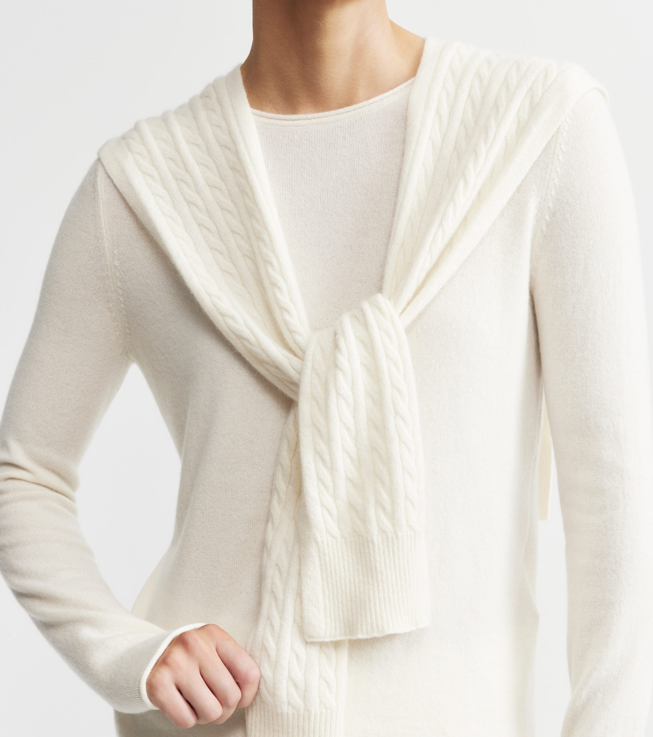 Cashmere Cable Sweater Scarf - Cream