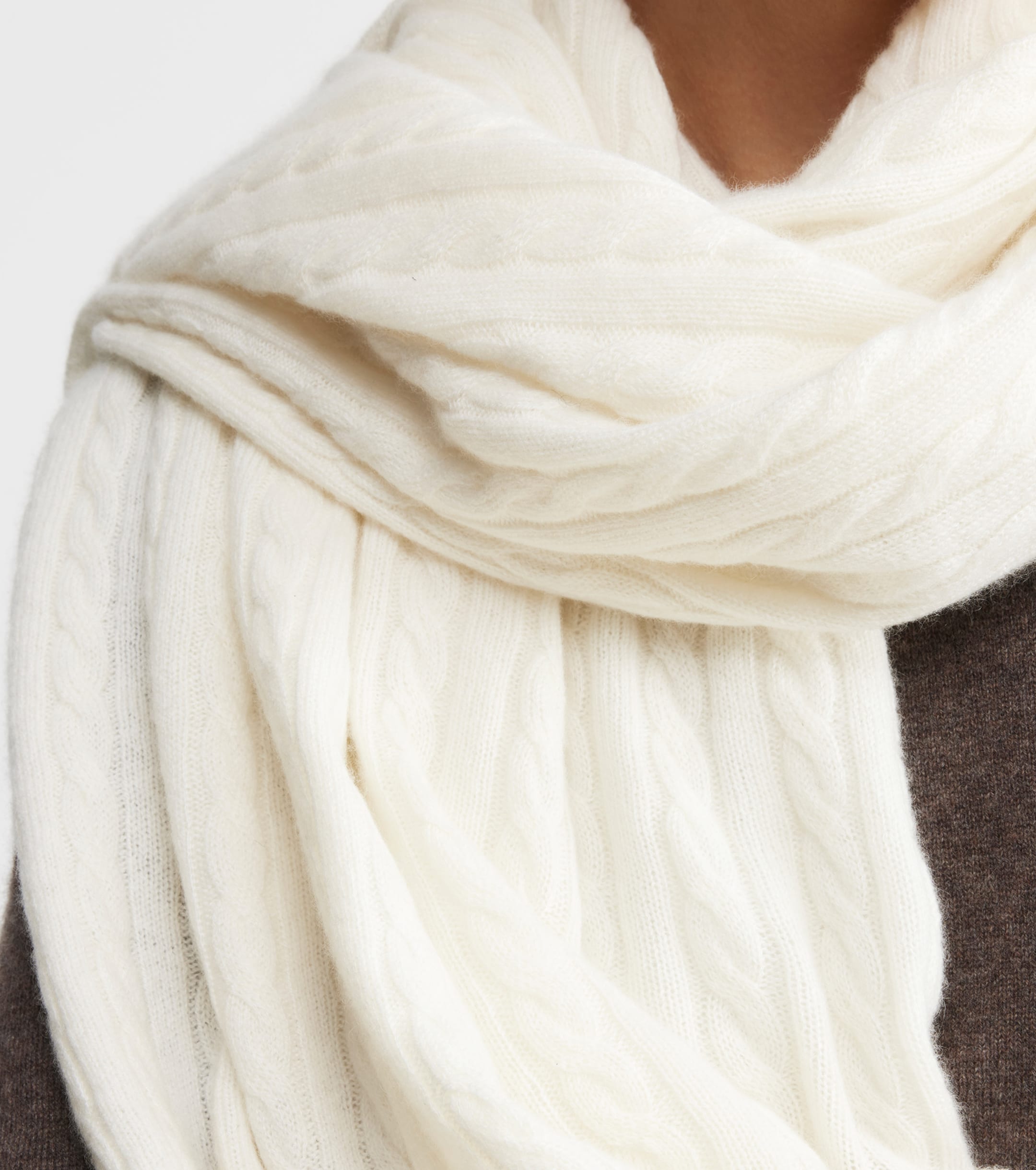 Cashmere Cable Travel Wrap - Cream