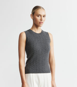 Cashmere Cable Tank - Graphite