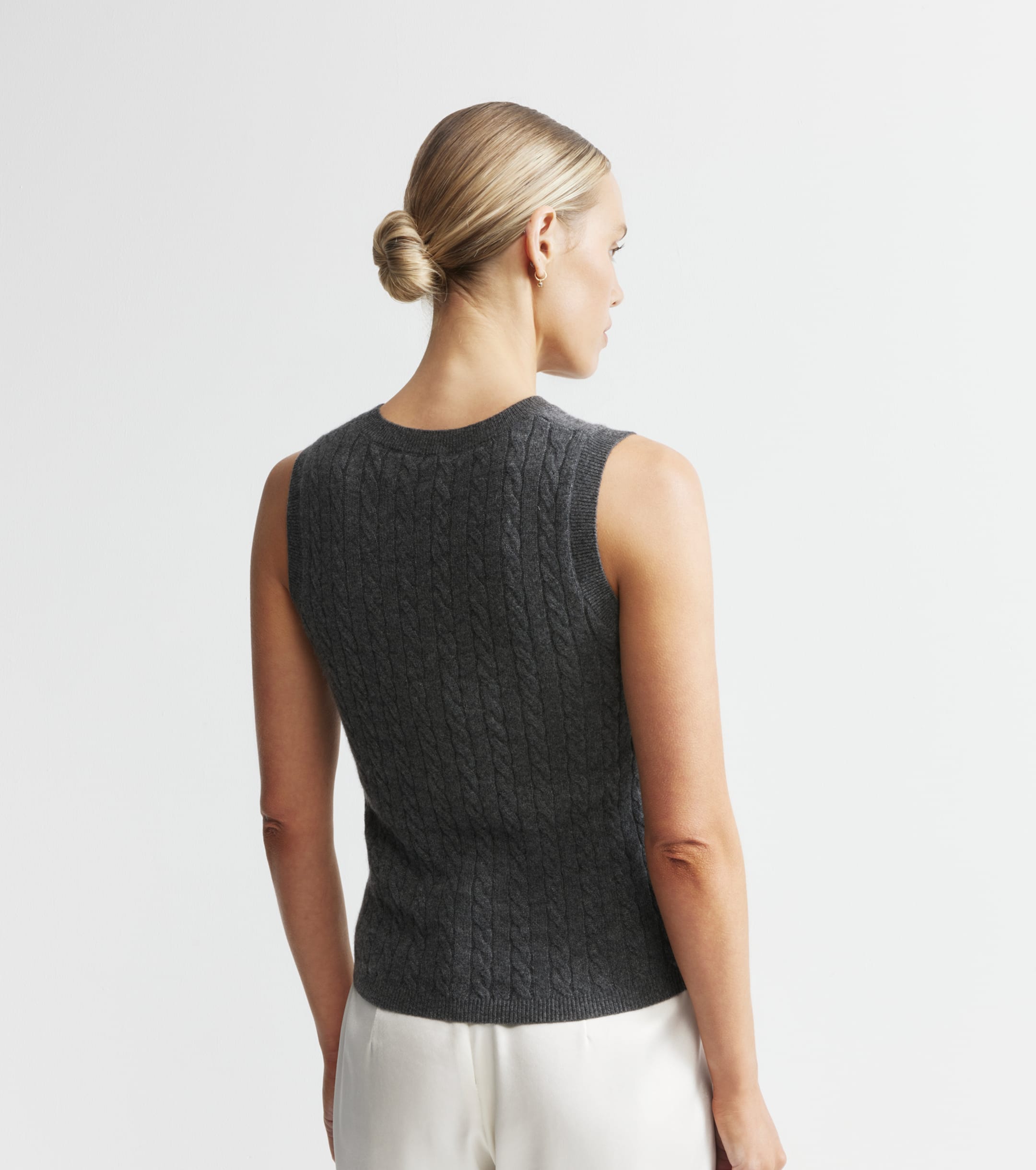 Cashmere Cable Tank - Graphite