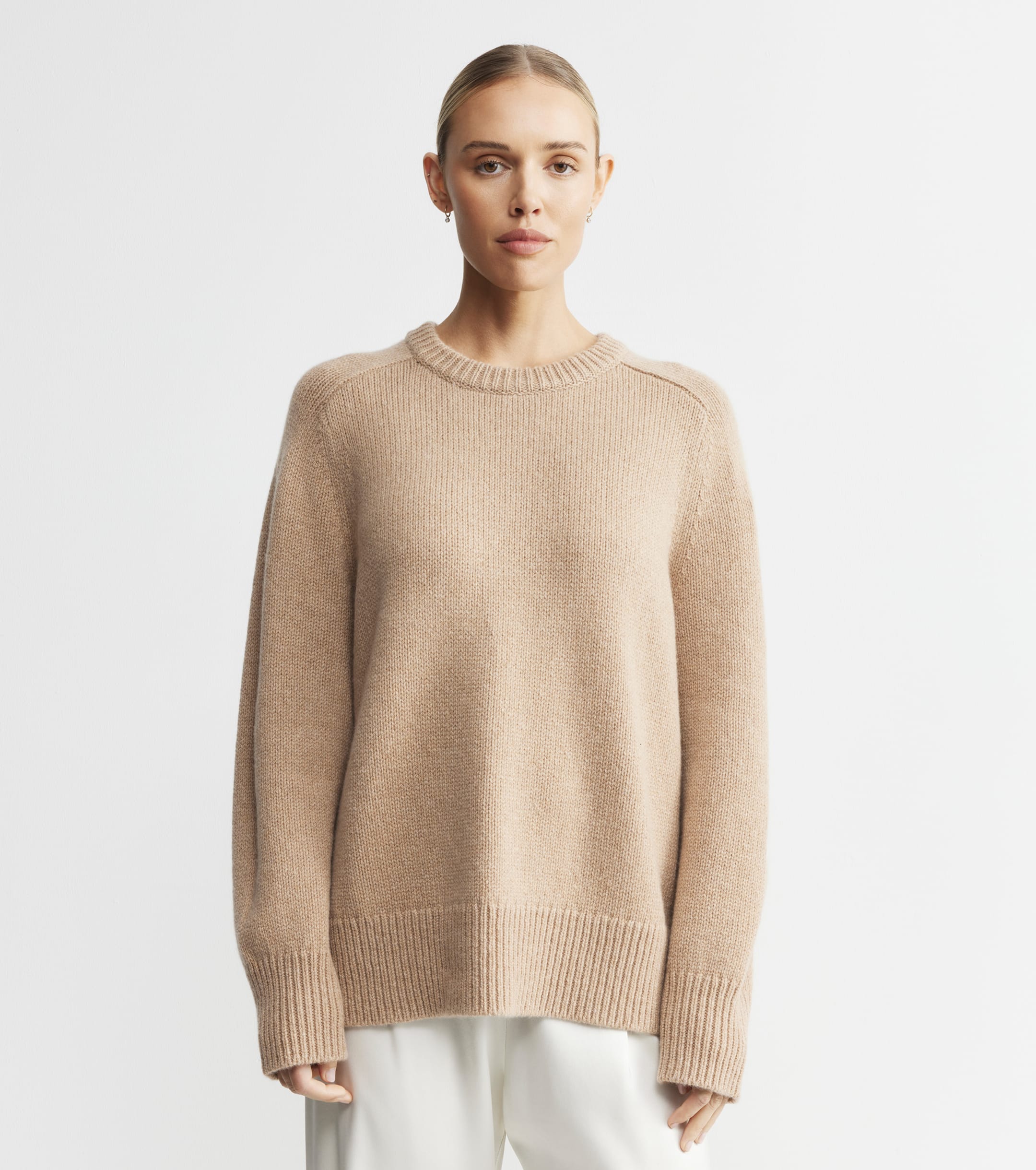 Luxe Cashmere Saddle Crew Sweater - Camel