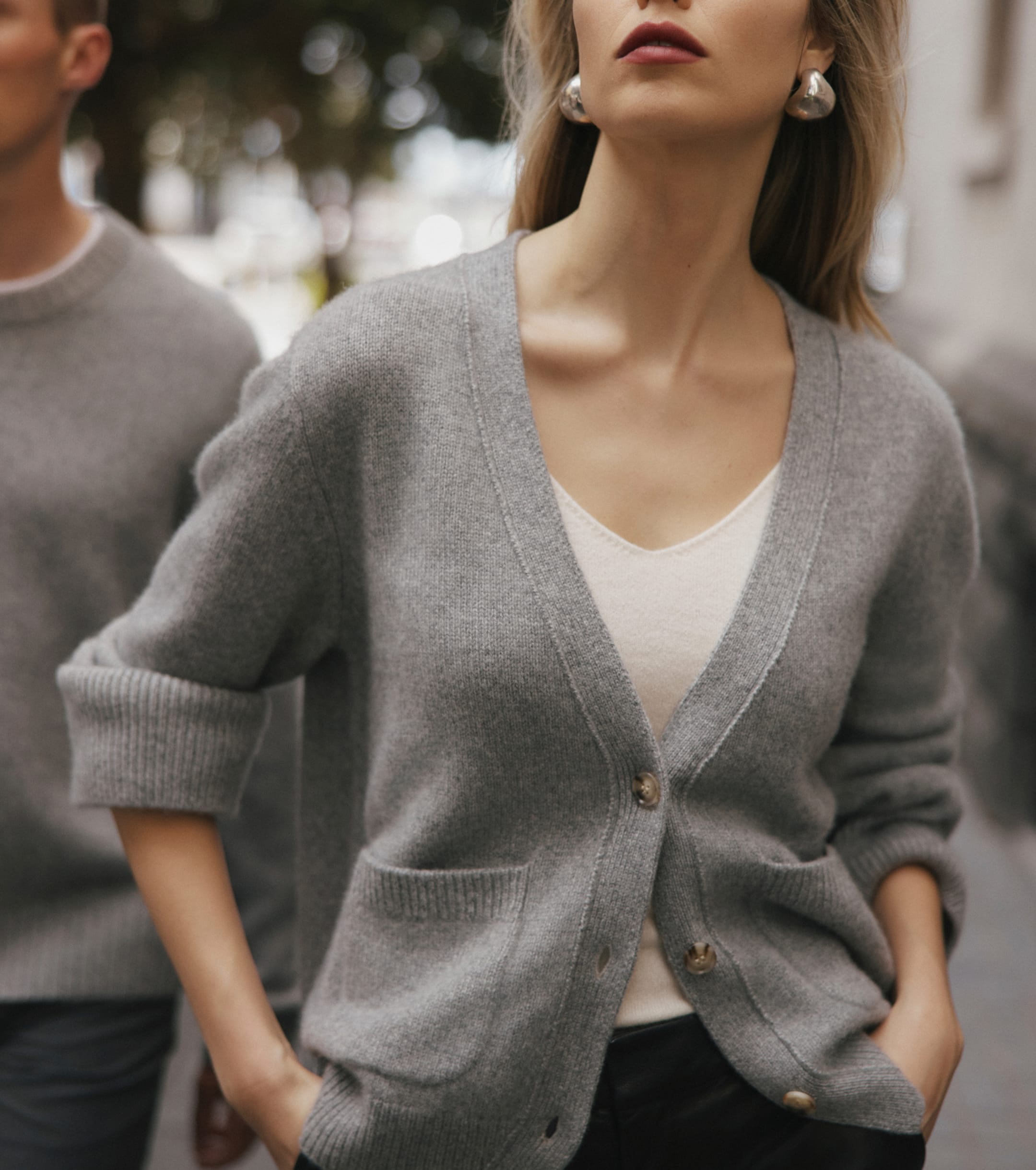 Luxe Cashmere Cardigan with Pockets - Dark Grey Melange